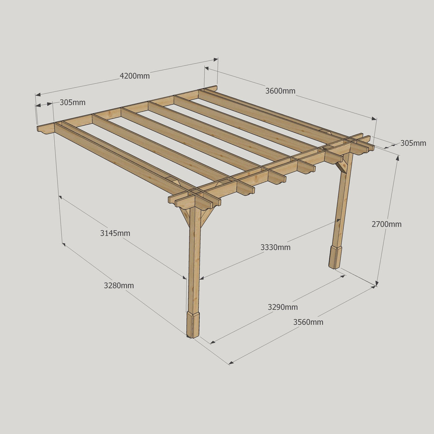 Wall Mounted Double Premium Pergola - Rustic Brown - 3.6m Depth x 4.2m Length - image 12