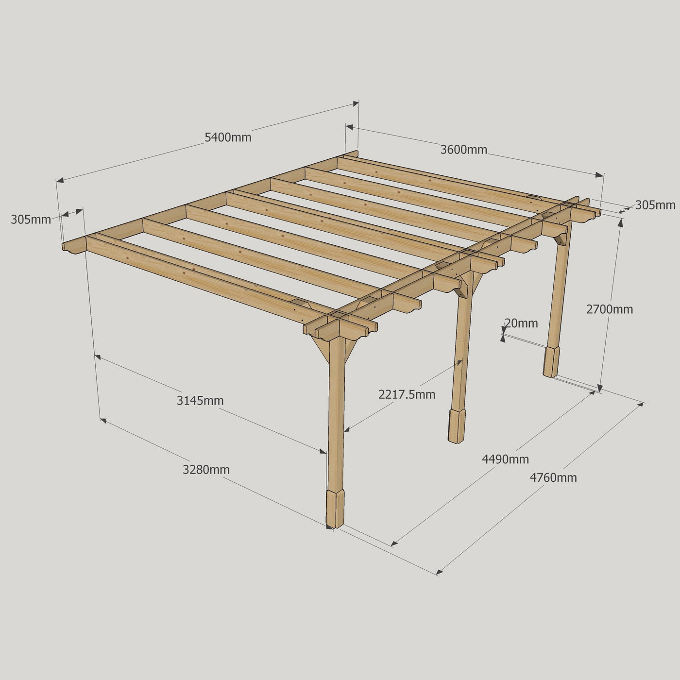 Wall Mounted Double Premium Pergola - Rustic Brown - 3.6m Depth x 5.4m Length - image 12