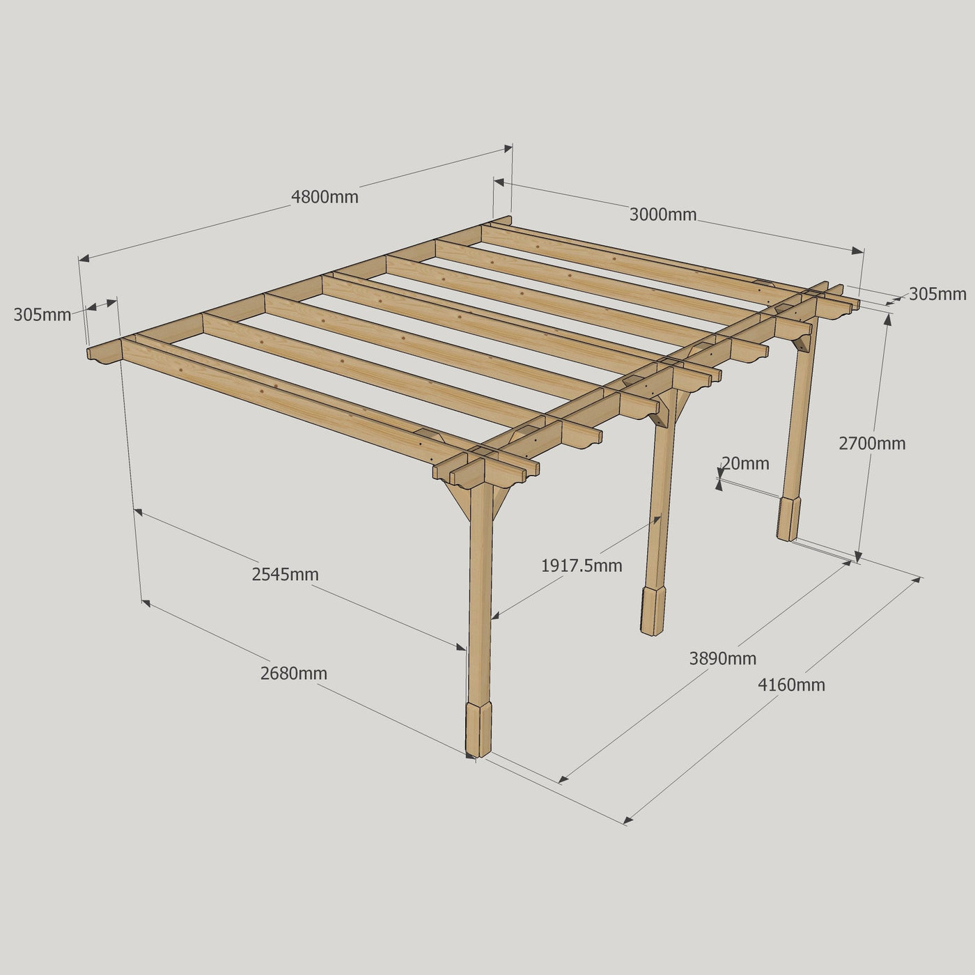 Wall Mounted Double Premium Pergola - Rustic Brown - 3m Depth x 4.8m Length - image 12