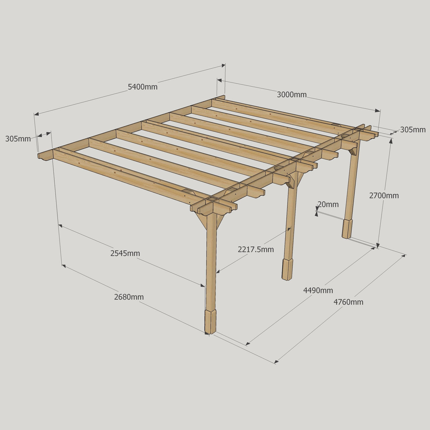 Wall Mounted Double Premium Pergola - Rustic Brown - 3m Depth x 5.4m Length - image 12