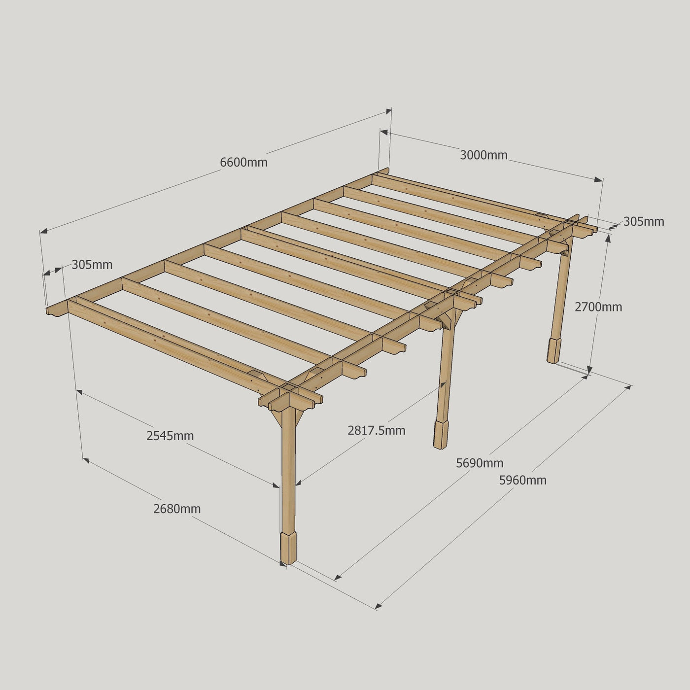 Wall Mounted Double Premium Pergola - Rustic Brown - 3m Depth x 6.6m Length - image 12