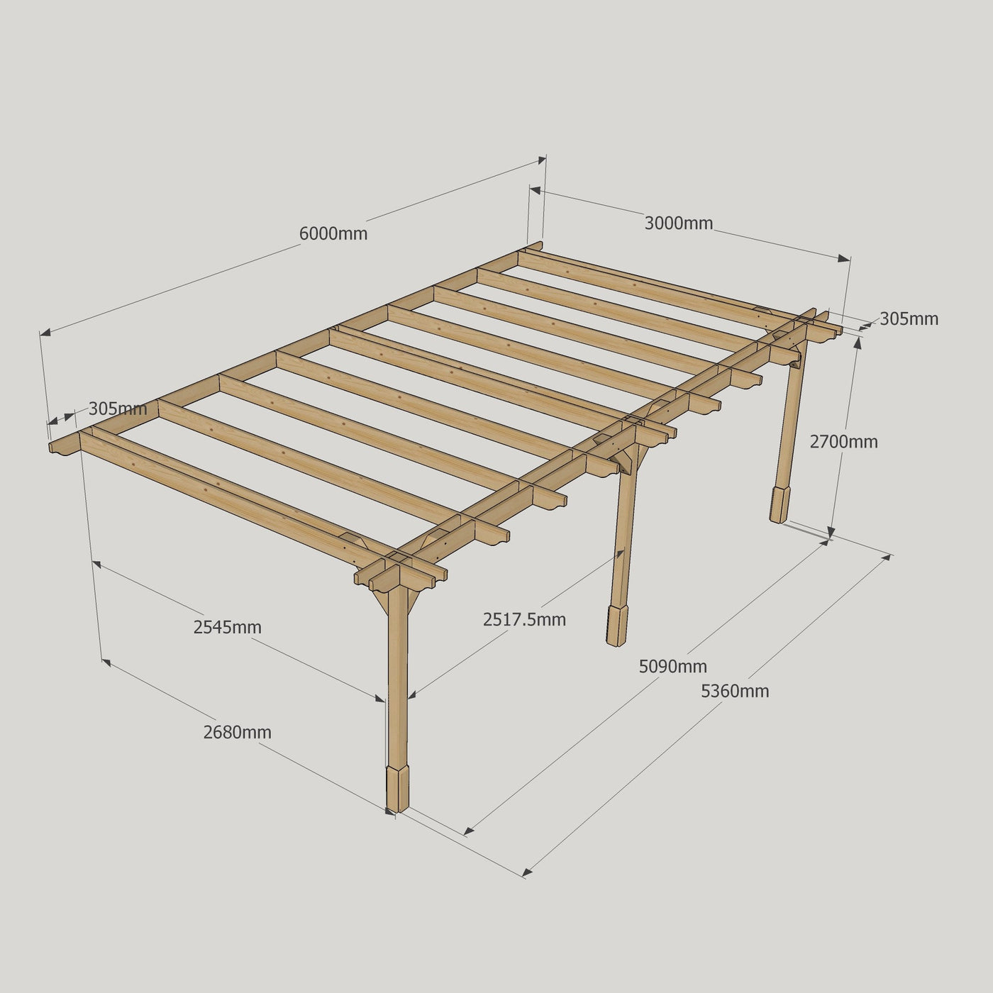 Wall Mounted Double Premium Pergola - Rustic Brown - 3m Depth x 6m Length - image 12
