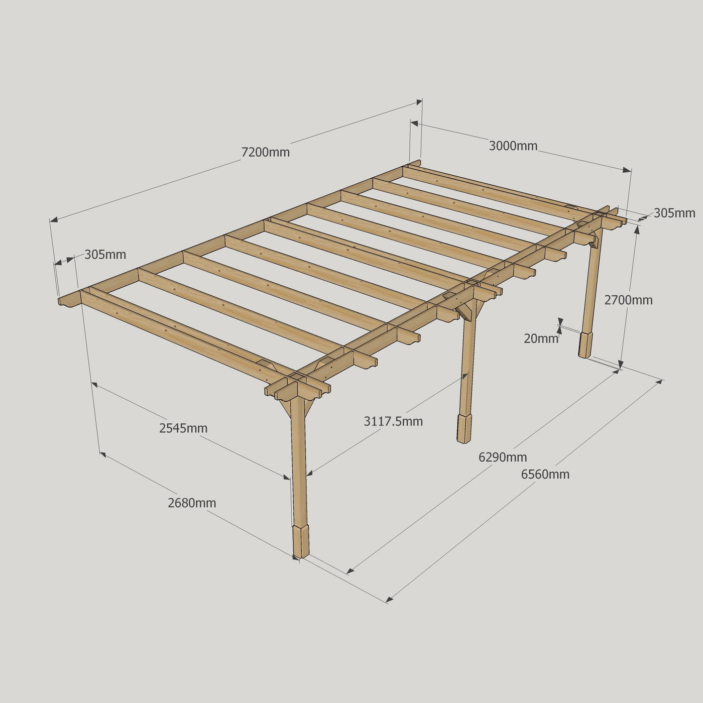Wall Mounted Double Premium Pergola - Light Green - 3m Depth x 7.2m Length - image 12