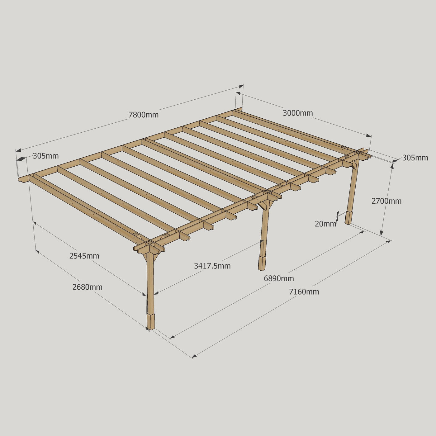 Wall Mounted Double Premium Pergola - Rustic Brown - 3m Depth x 7.8m Length - image 12