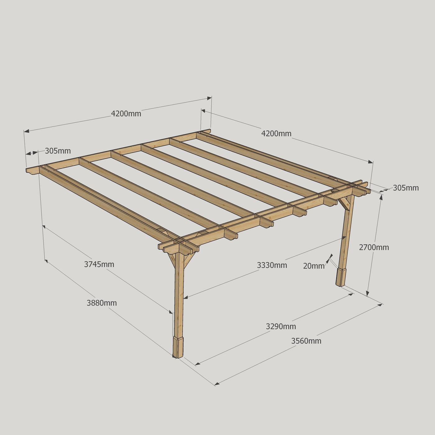 Wall Mounted Double Premium Pergola - Light Green - 4.2m Depth x 4.2m Length - image 14