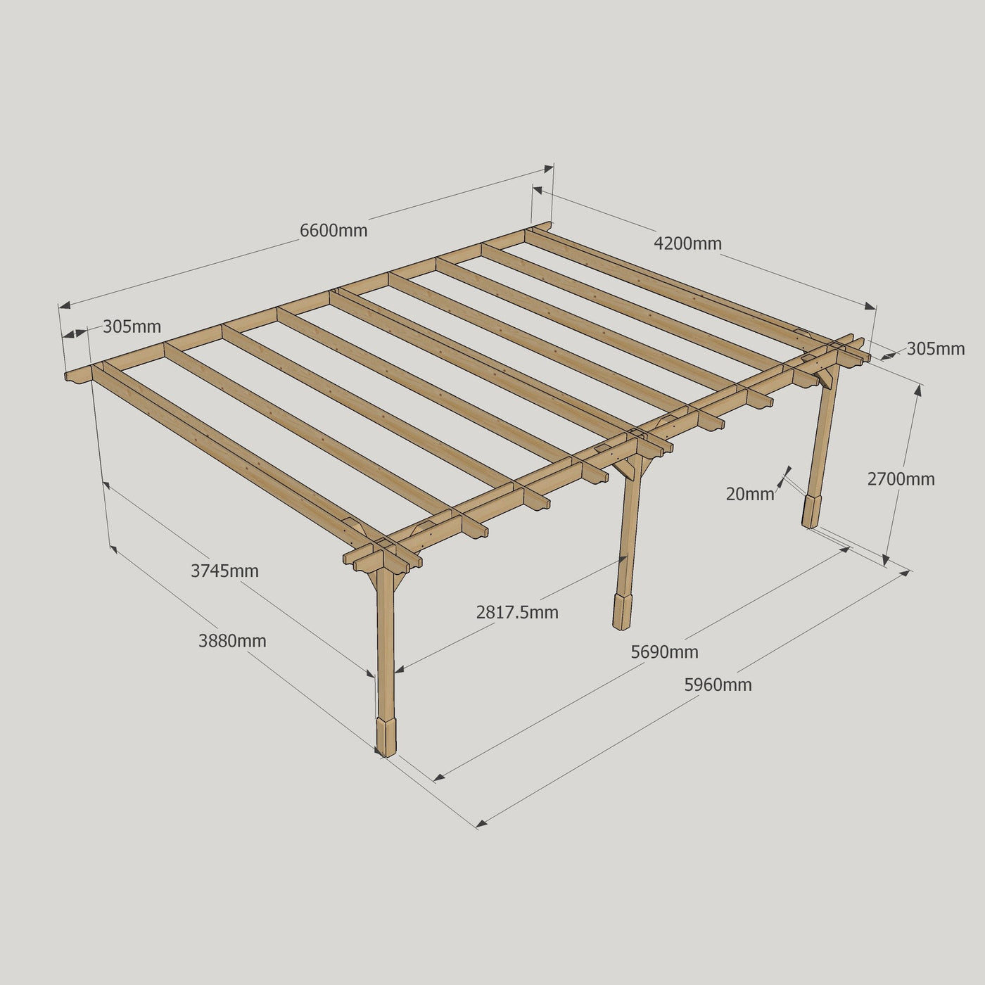 Wall Mounted Double Premium Pergola - Light Green - 4.2m Depth x 6.6m Length - image 12