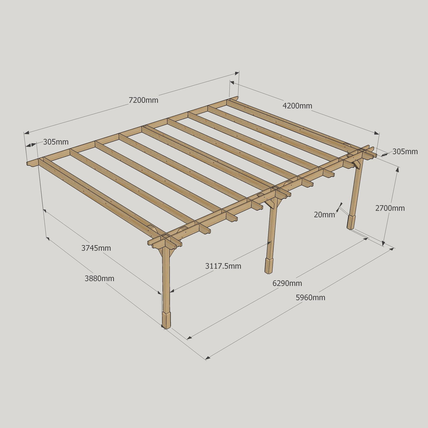 Wall Mounted Double Premium Pergola - Light Green - 4.2m Depth x 7.2m Length - image 12