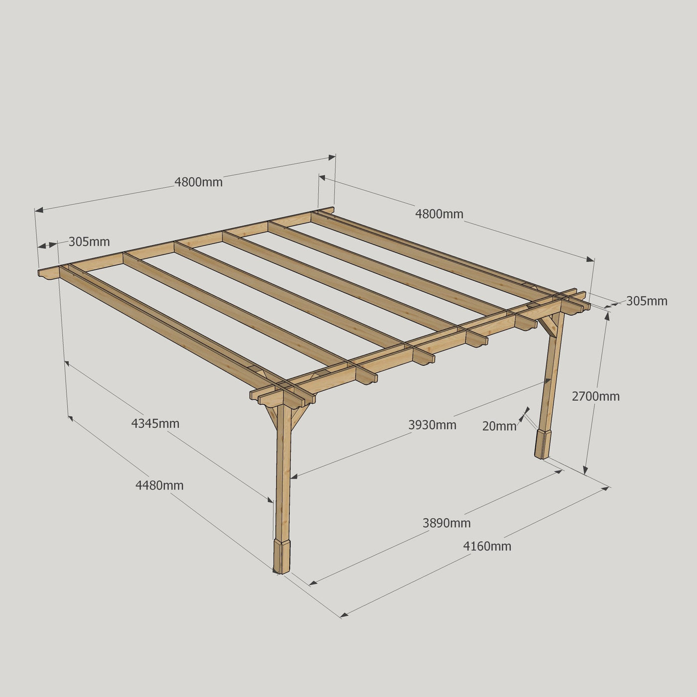 Wall Mounted Double Premium Pergola - Rustic Brown - 4.8m Depth x 4.8m Length - image 12