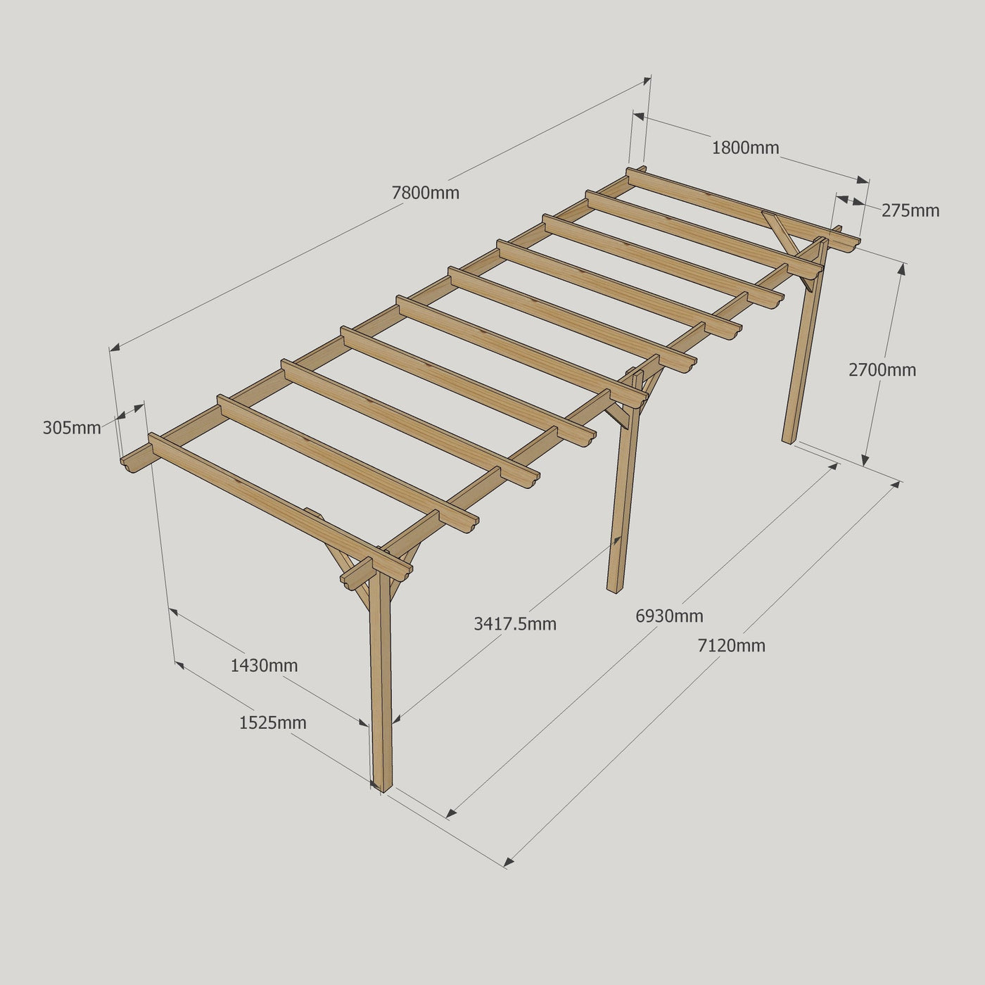 Wall Mounted Garden Pergola - Light Green - 1.8m Depth x 7.8m Length - image 13