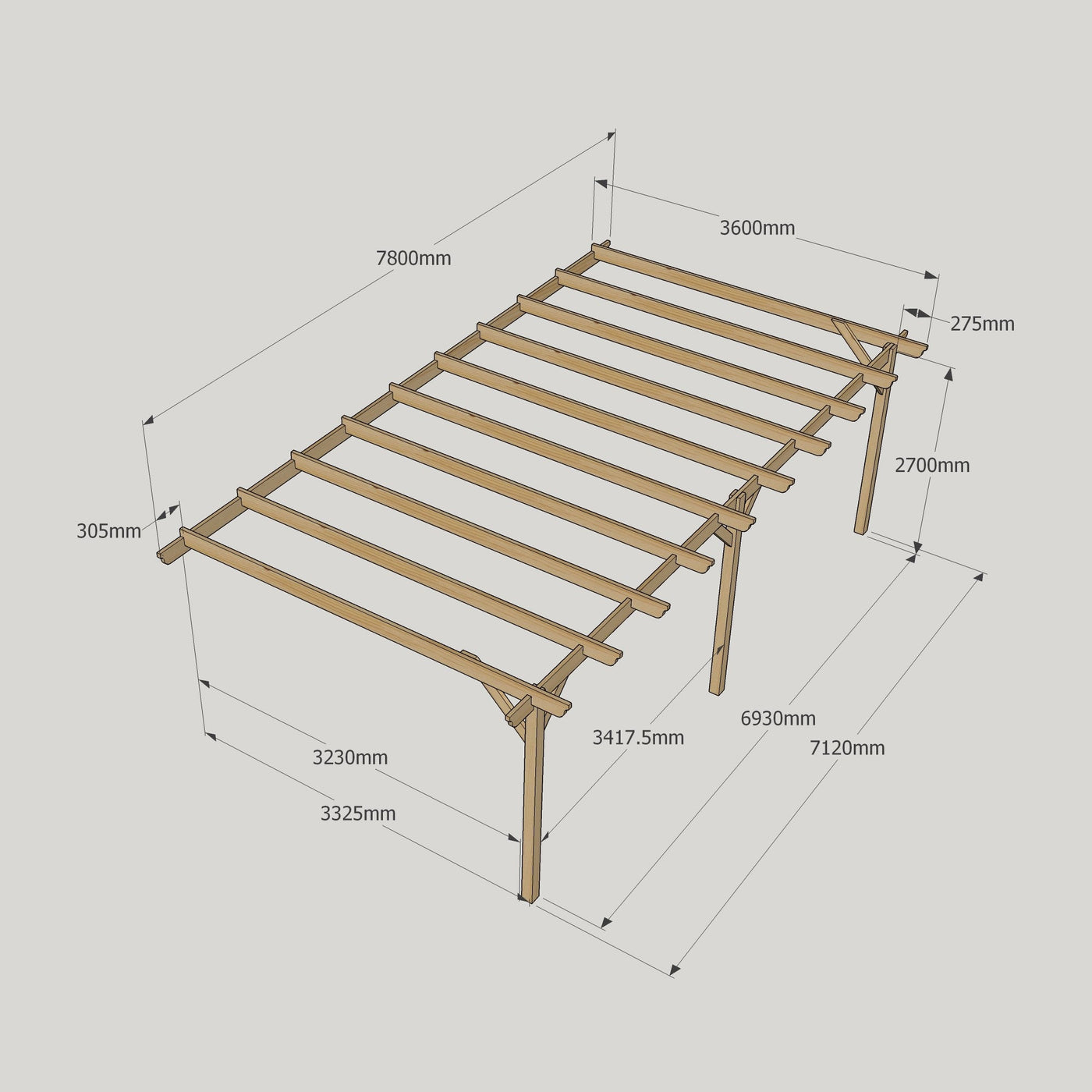Wall Mounted Garden Pergola - Light Green - 3.6m Depth x 7.8m Length - image 13