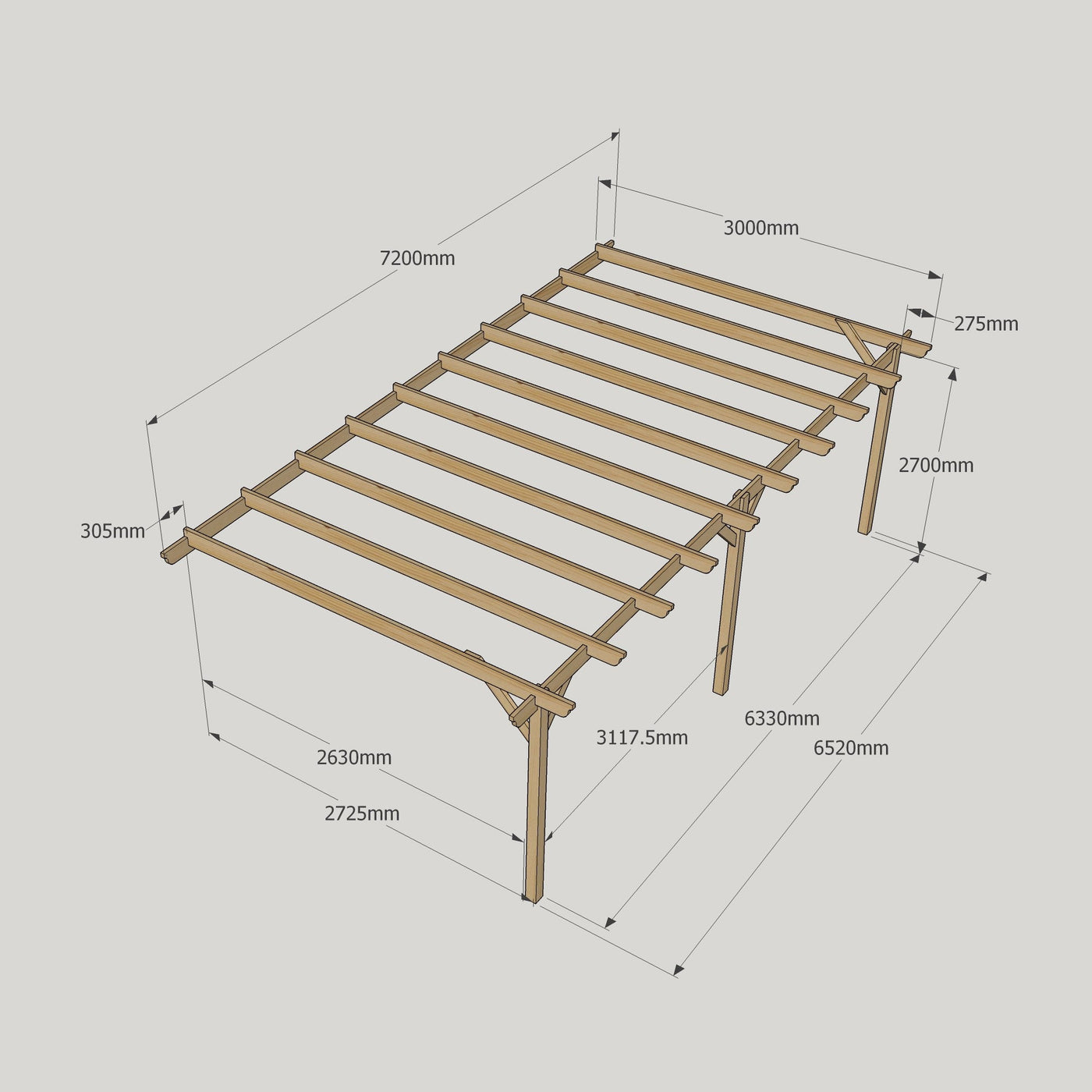 Wall Mounted Garden Pergola - Light Green - 3m Depth x 7.2m Length - image 13