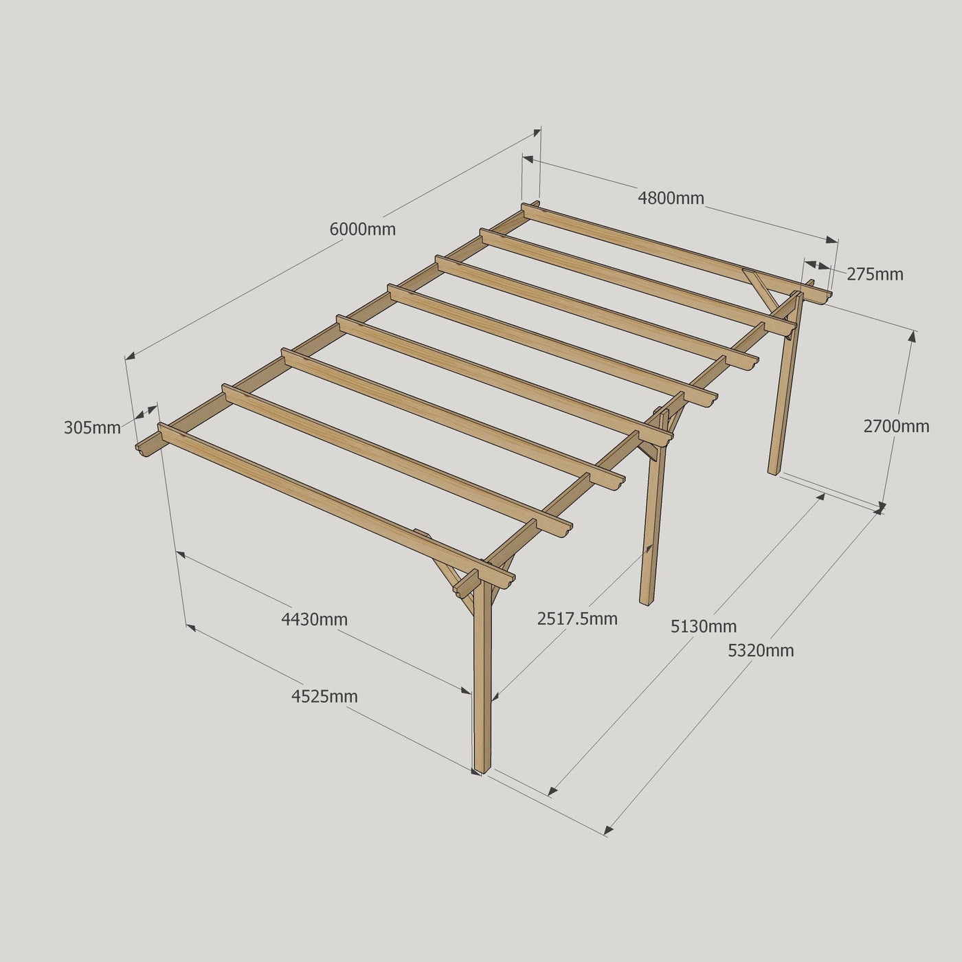 Wall Mounted Garden Pergola - Rustic Brown - 4.8m Depth x 6m Length - image 12