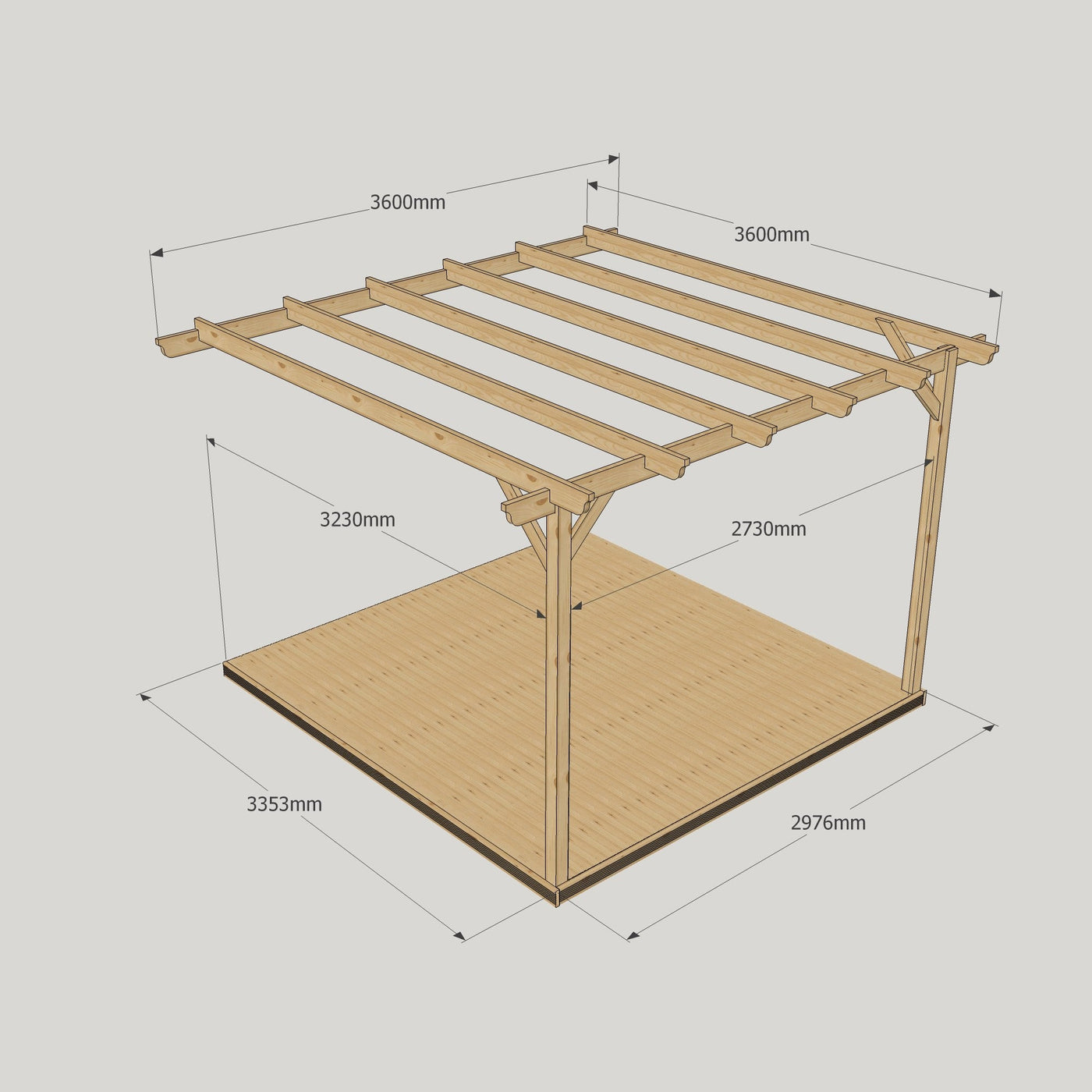 Wall Mounted Garden Pergola with Decking - Light Green - 3.6m Depth x 3.6m Length - image 14