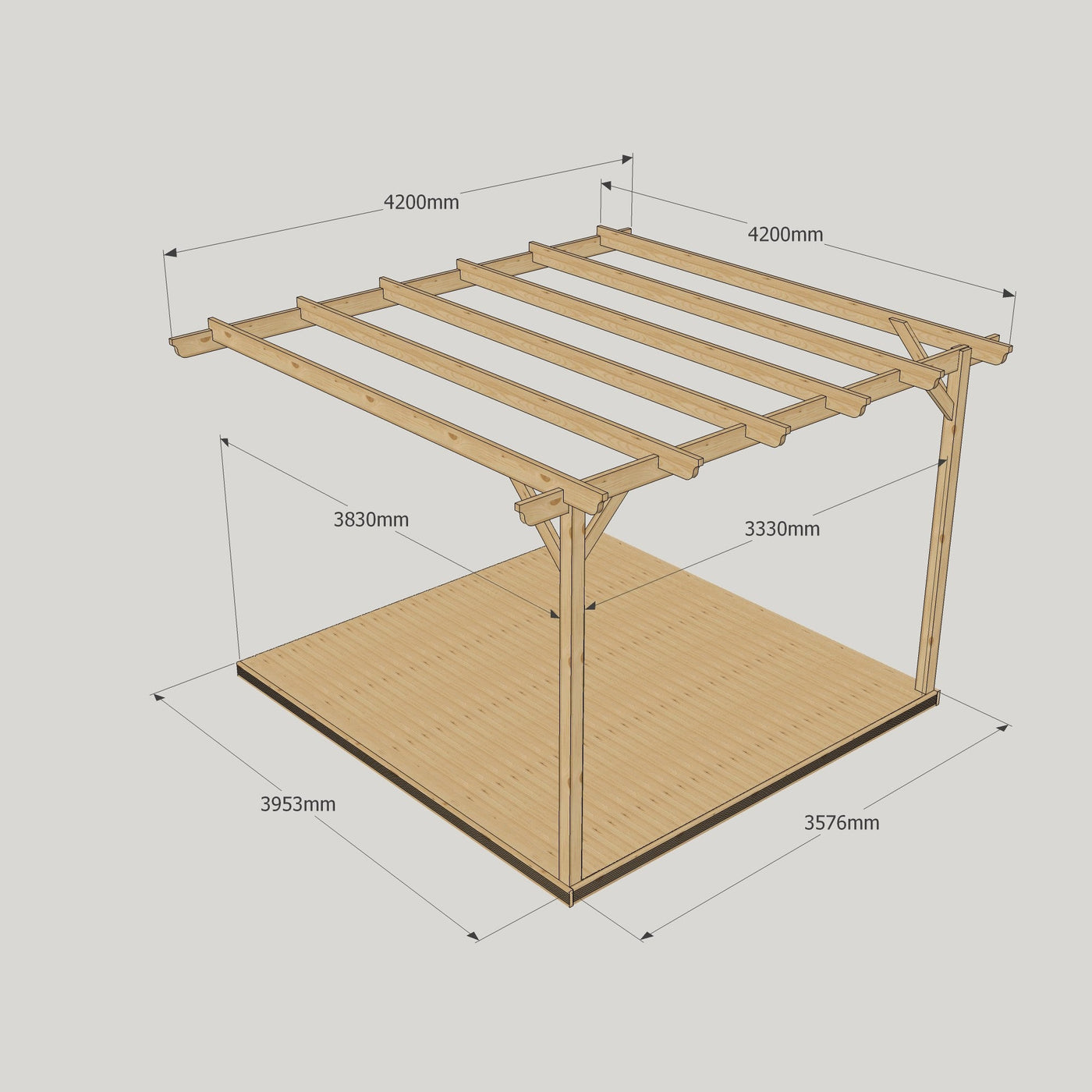 Wall Mounted Garden Pergola with Decking - Light Green - 4.2m Depth x 4.2m Length - image 14