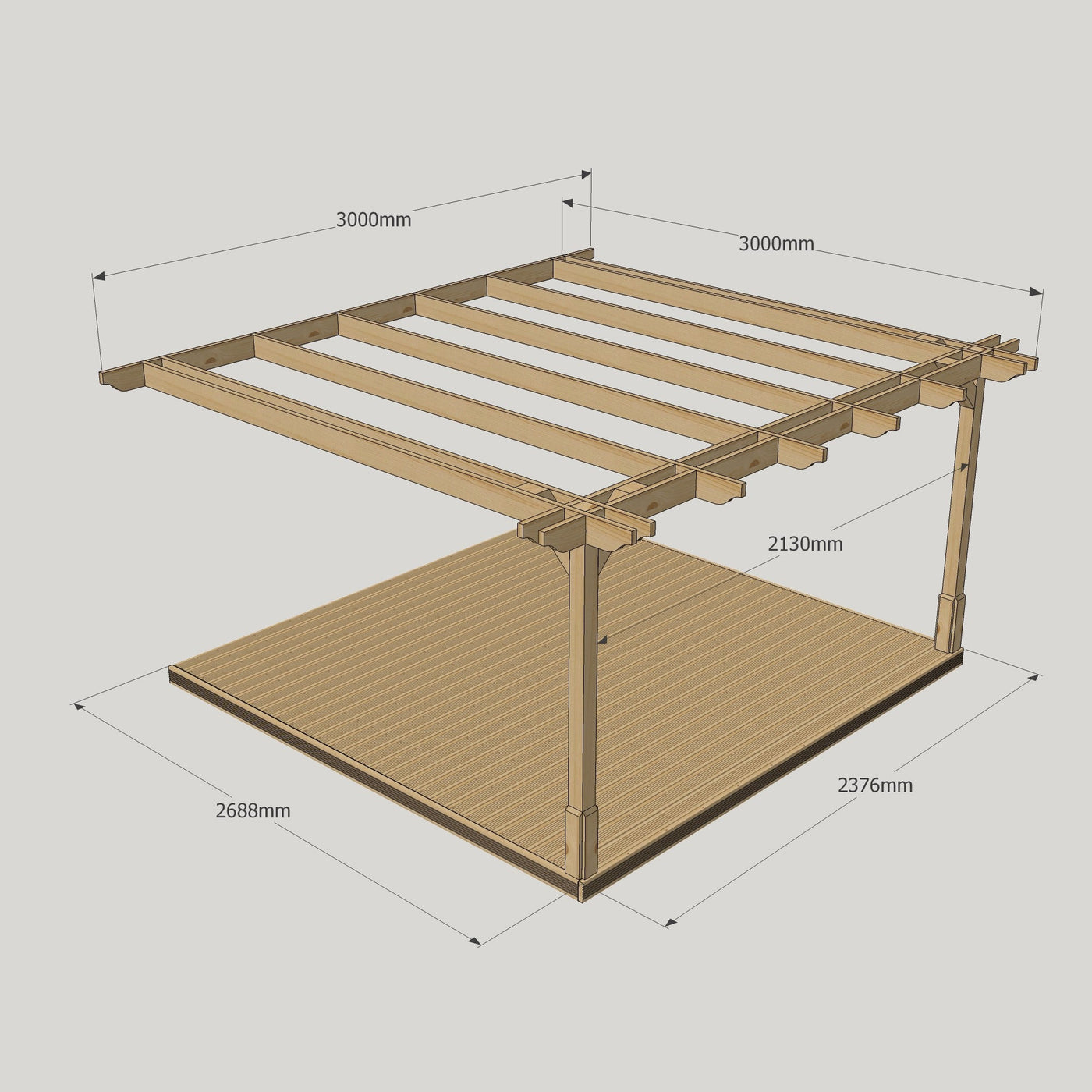 Wall Mounted Double Premium Pergola with Decking - Light Green - 3m Depth x 3m Length - image 12