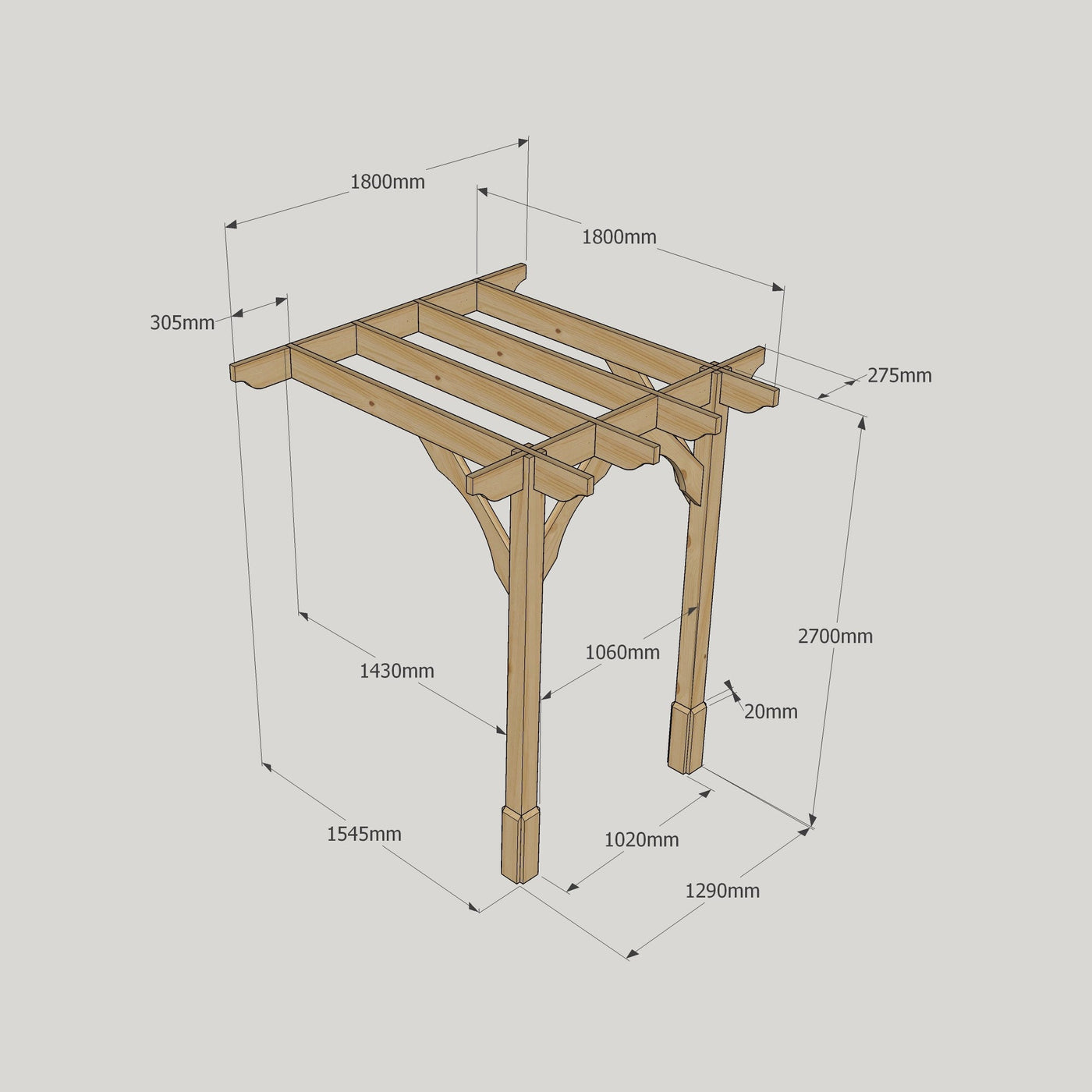 Wall Mounted Premium Pergola - Rustic Brown - 1.8m Depth x 1.8m Length - image 11