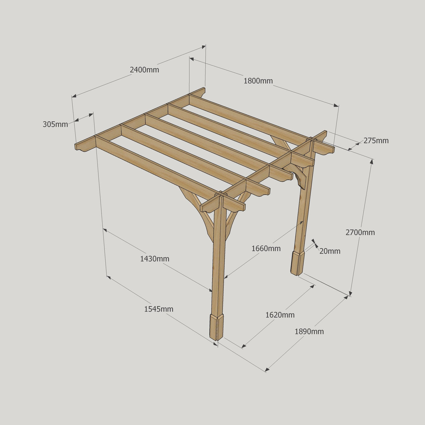 Wall Mounted Premium Pergola - Rustic Brown - 1.8m Depth x 2.4m Length - image 11