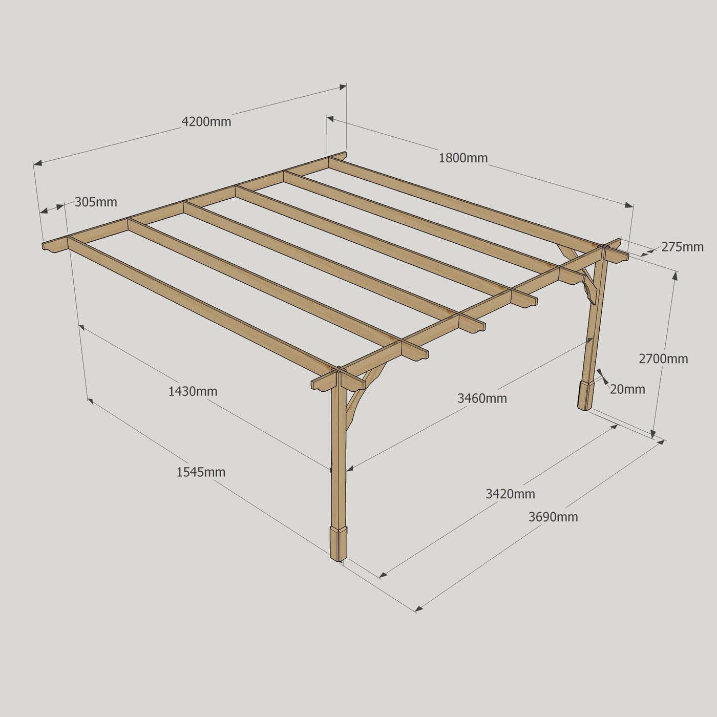 Wall Mounted Premium Pergola - Rustic Brown - 1.8m Depth x 4.2m Length - image 10