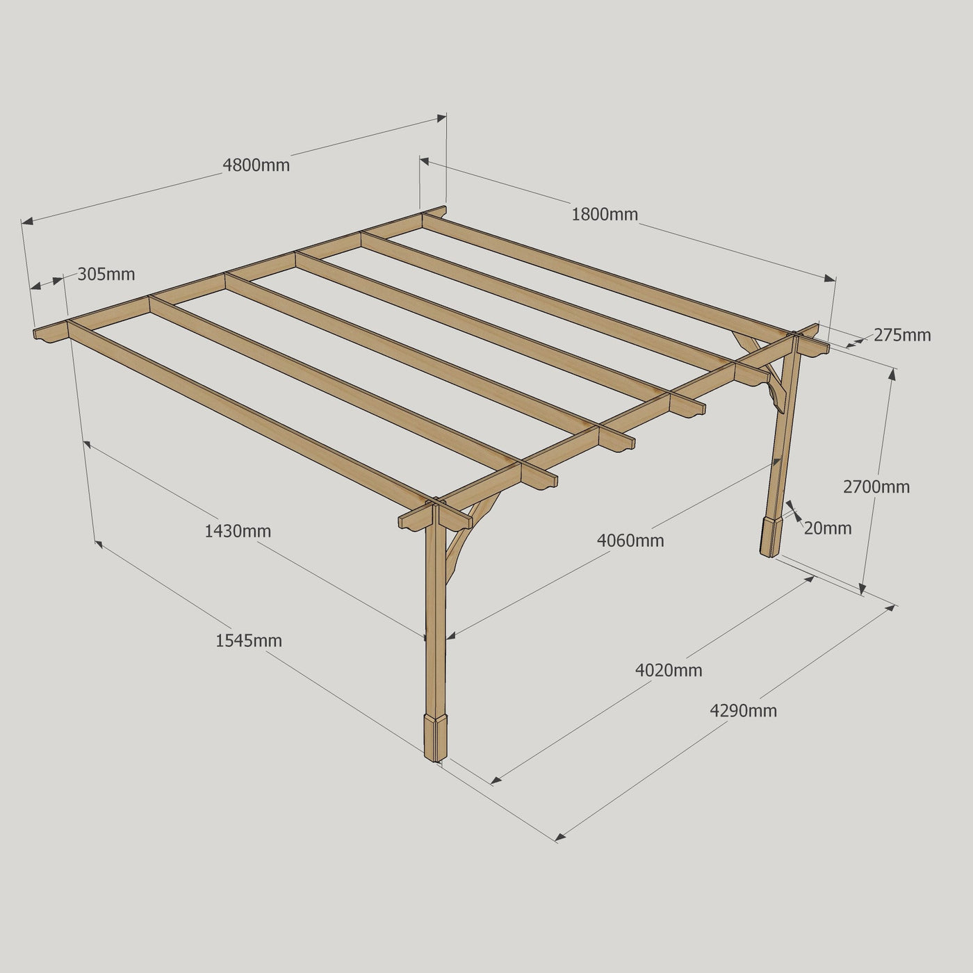 Wall Mounted Premium Pergola - Rustic Brown - 1.8m Depth x 4.8m Length - image 11