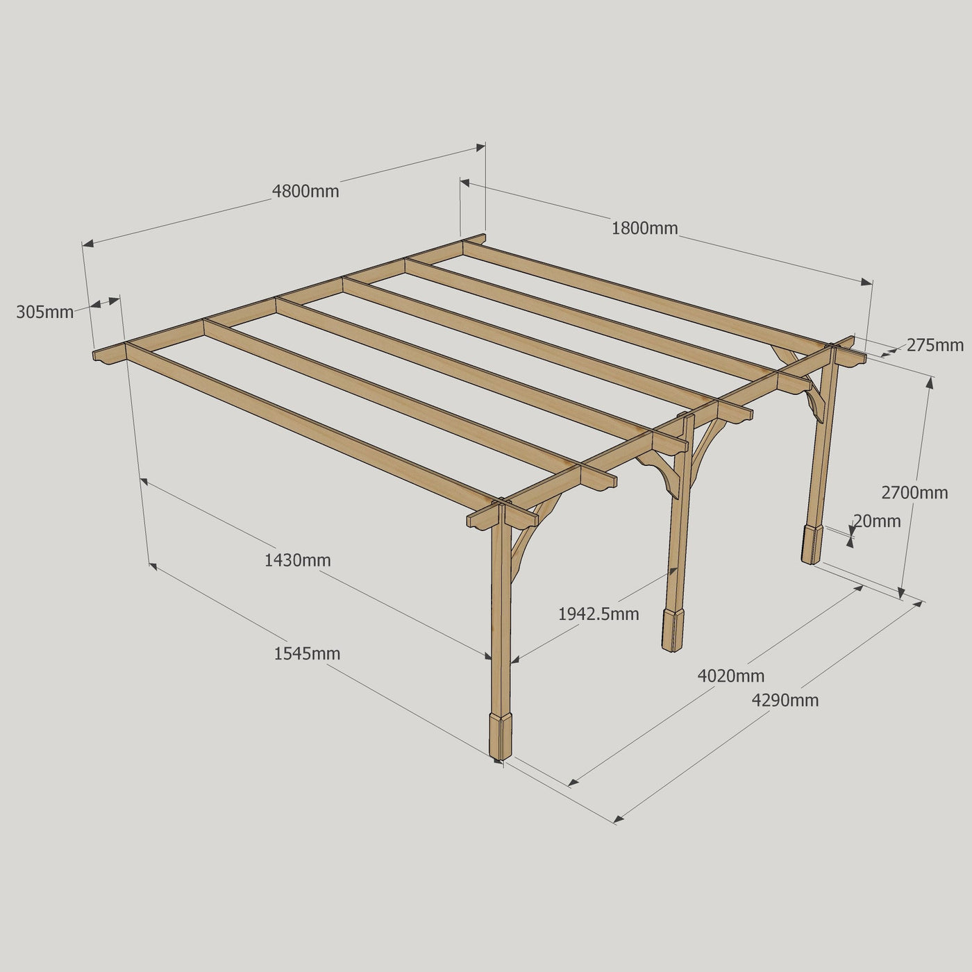 Wall Mounted Premium Pergola - Light Green - 1.8m Depth x 4.8m Length - image 14