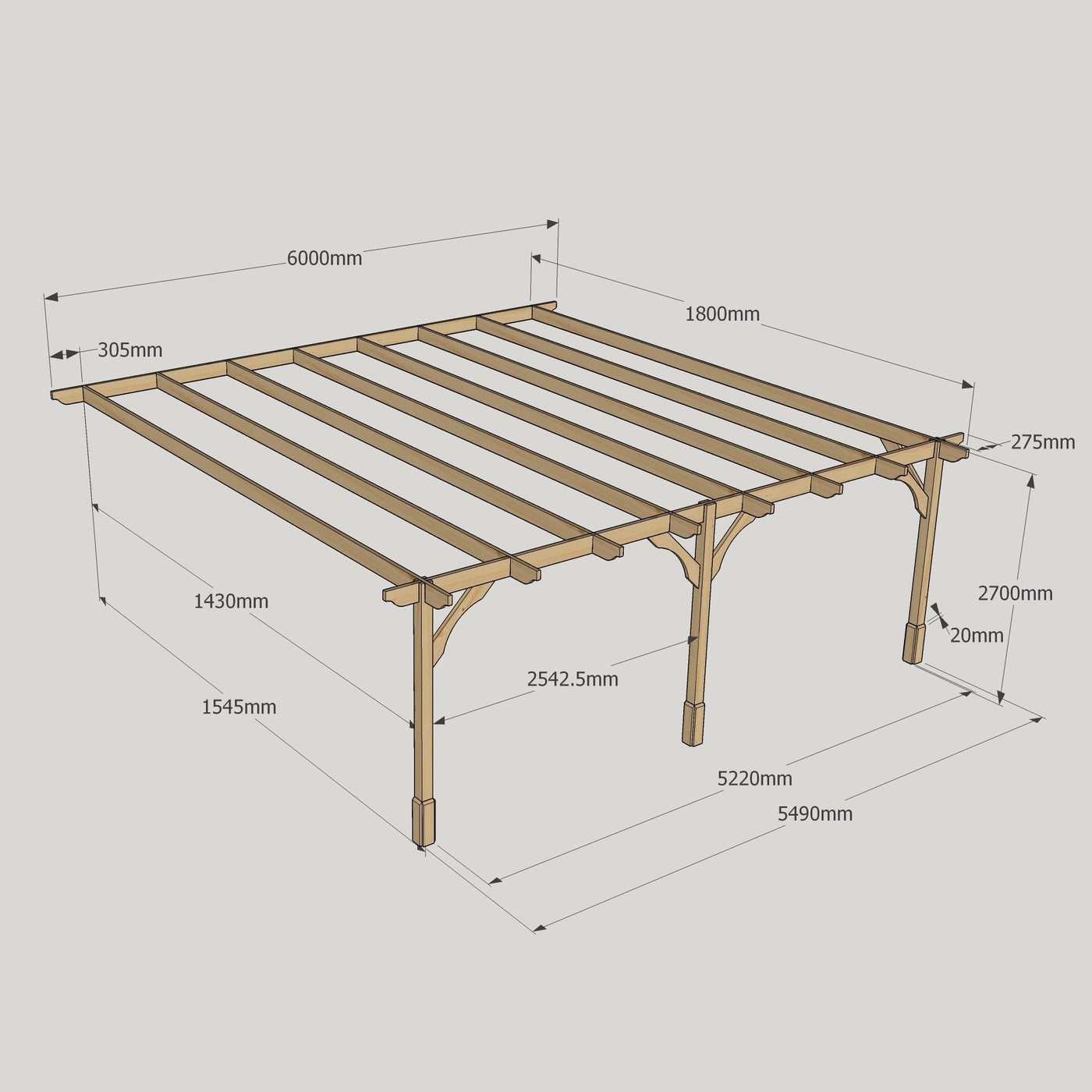 Wall Mounted Premium Pergola - Rustic Brown - 1.8m Depth x 6m Length - image 10