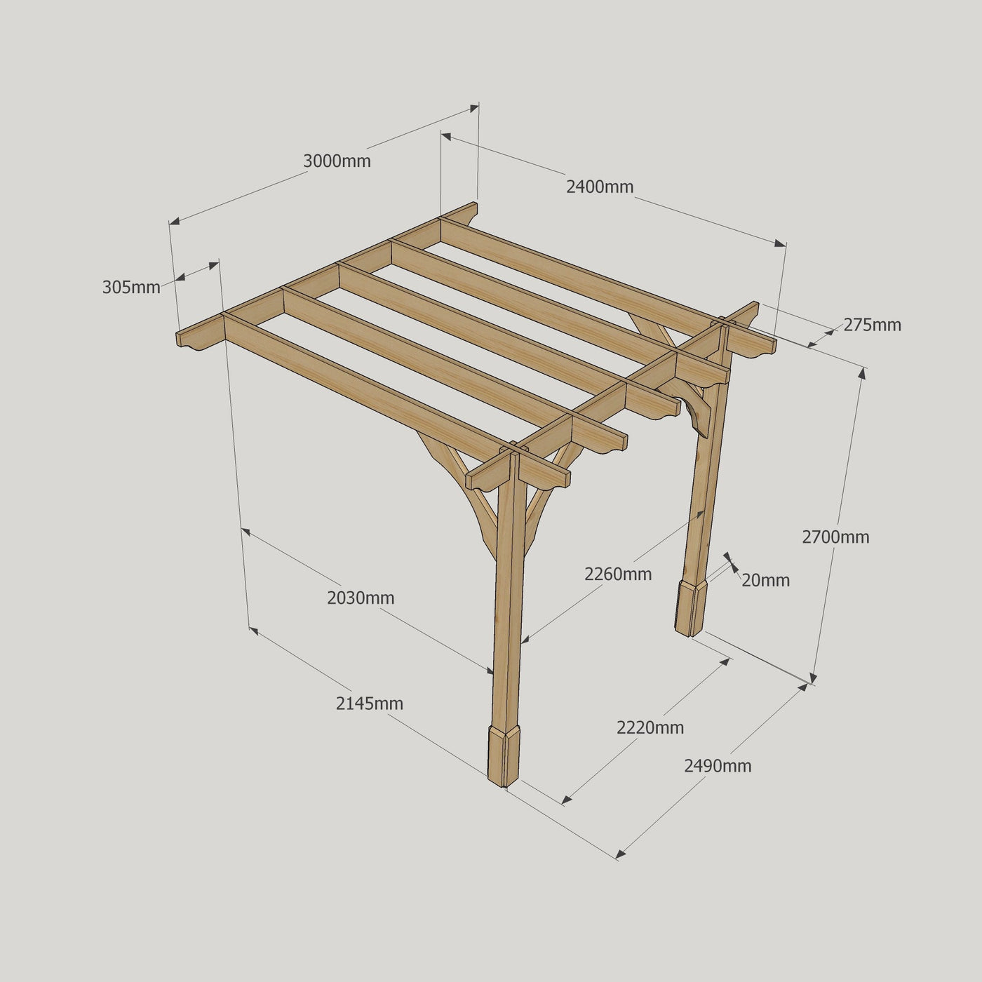 Wall Mounted Premium Pergola - Rustic Brown - 2.4m Depth x 3m Length - image 13
