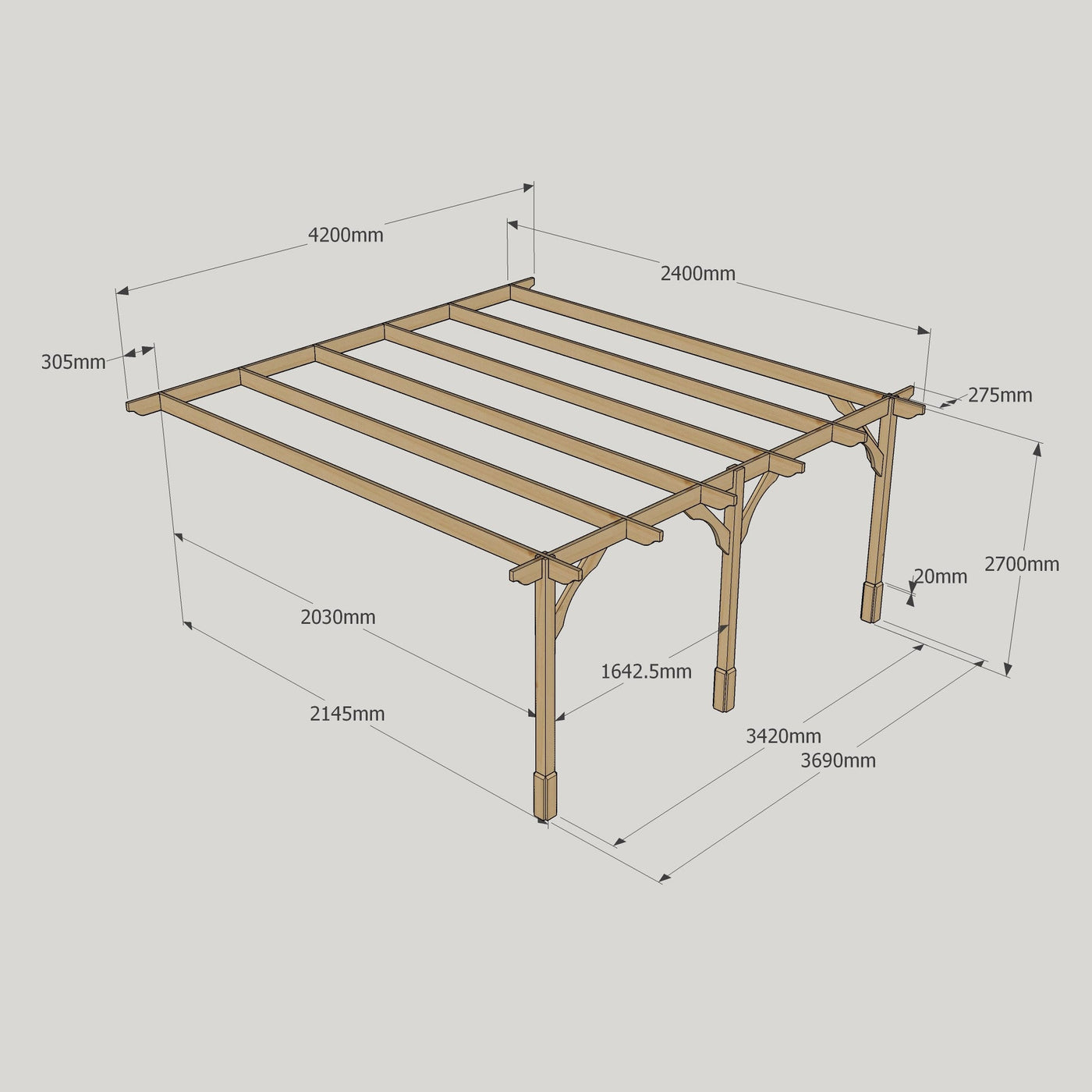 Wall Mounted Premium Pergola - Rustic Brown - 2.4m Depth x 4.2m Length - image 14
