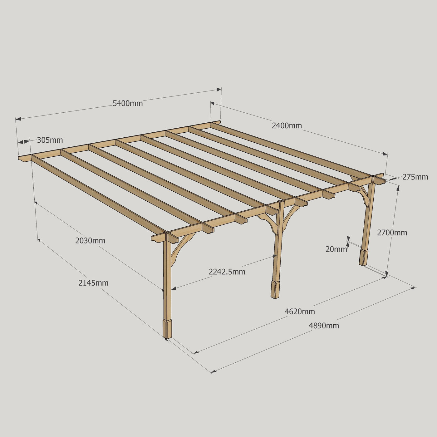 Wall Mounted Premium Pergola - Rustic Brown - 2.4m Depth x 5.4m Length - image 13