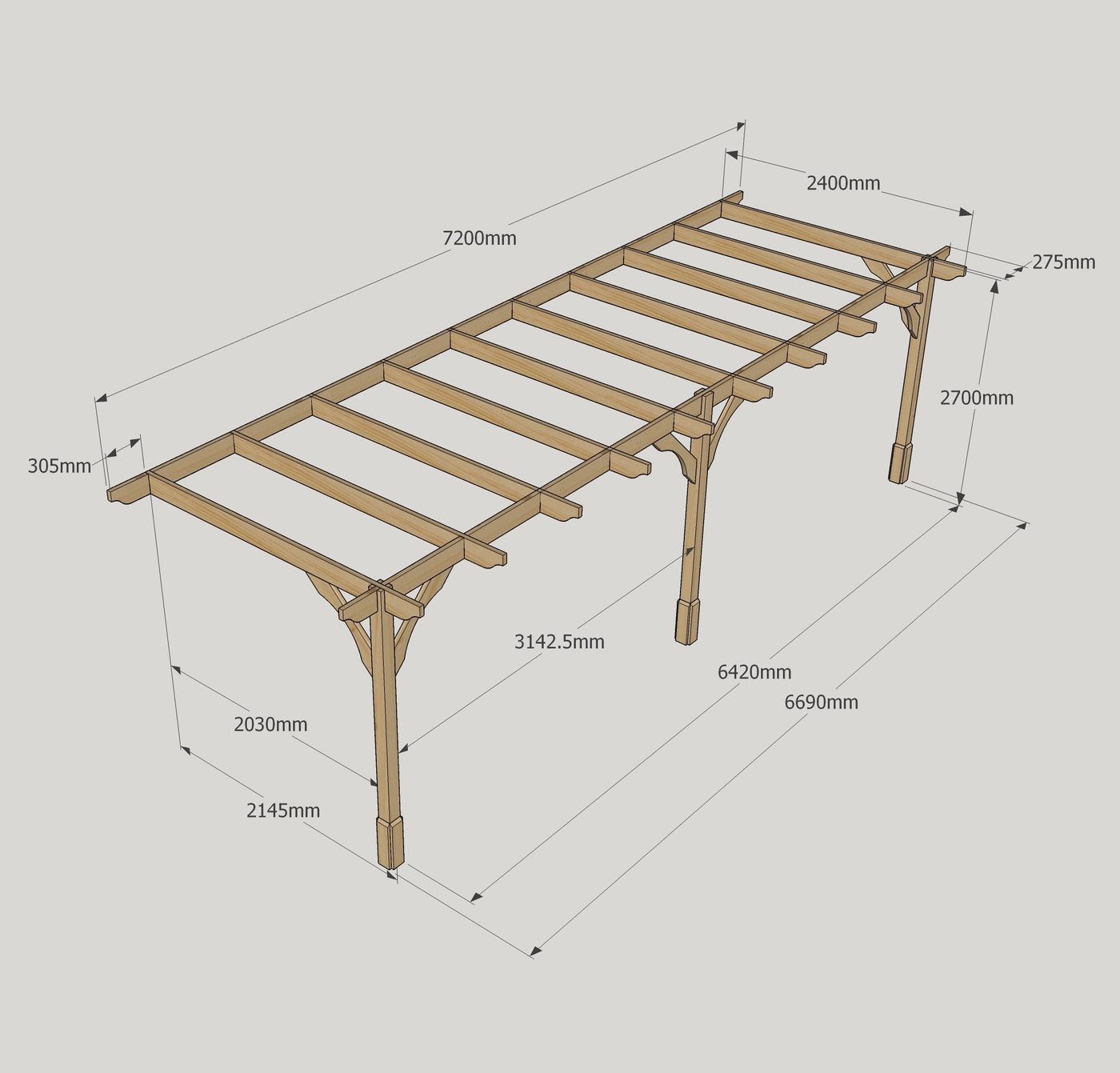 Wall Mounted Premium Pergola - Rustic Brown - 2.4m Depth x 7.2m Length - image 13