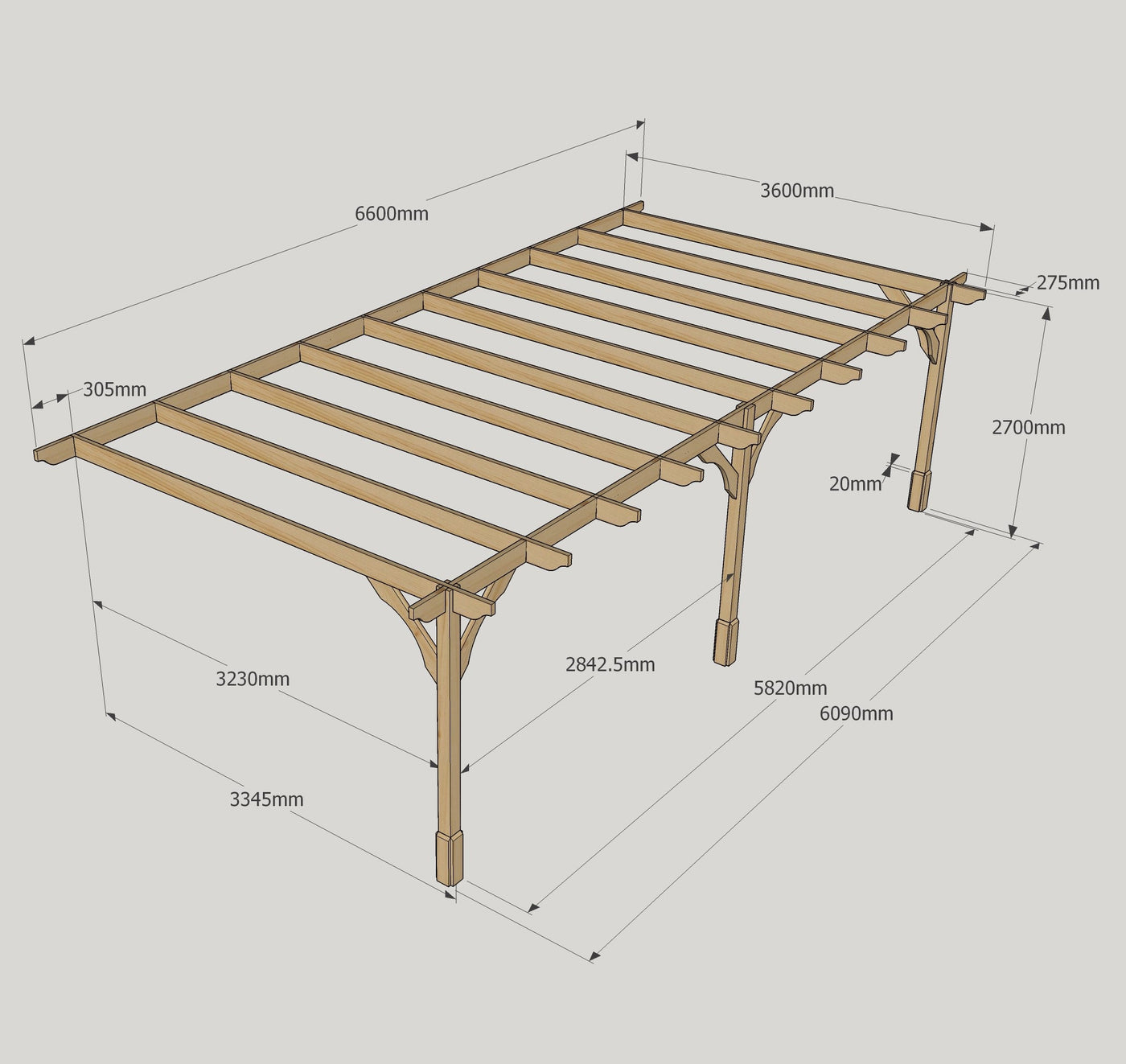 Wall Mounted Premium Pergola - Rustic Brown - 3.6m Depth x 6.6m Length - image 13
