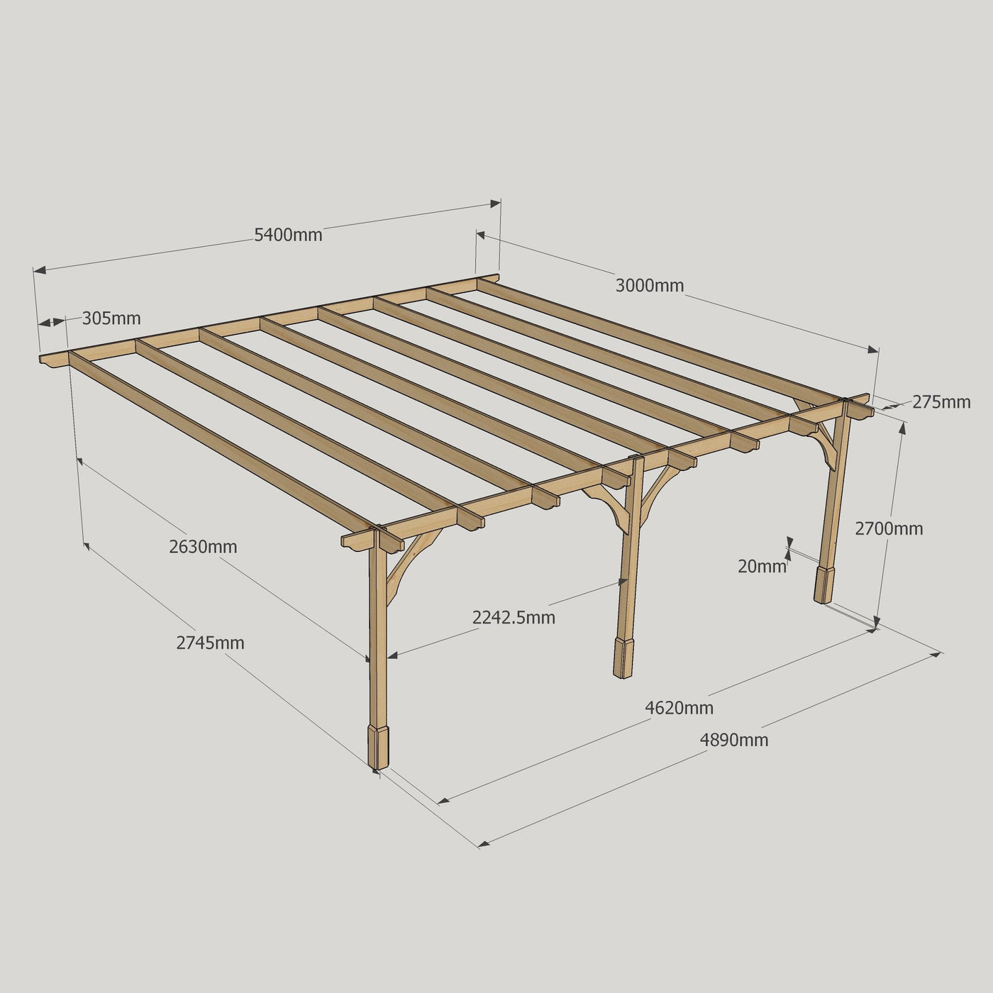 Wall Mounted Premium Pergola - Rustic Brown - 3m Depth x 5.4m Length - image 13