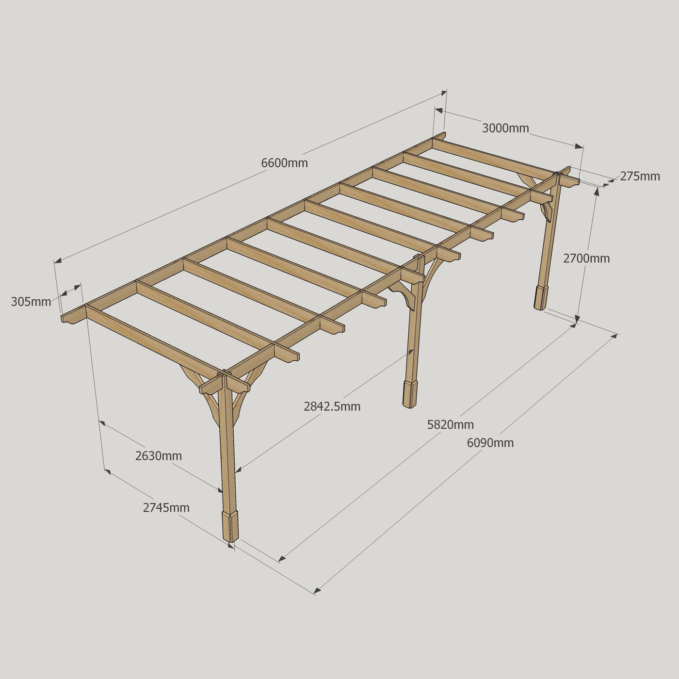 Wall Mounted Premium Pergola - Rustic Brown - 3m Depth x 6.6m Length - image 13