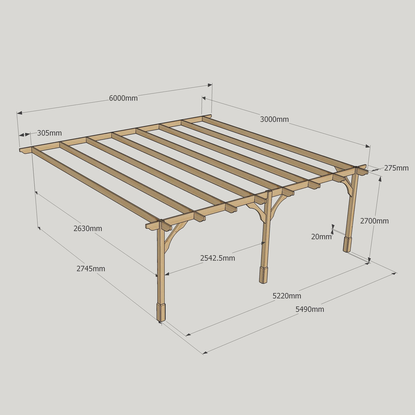 Wall Mounted Premium Pergola - Rustic Brown - 3m Depth x 6m Length - image 13