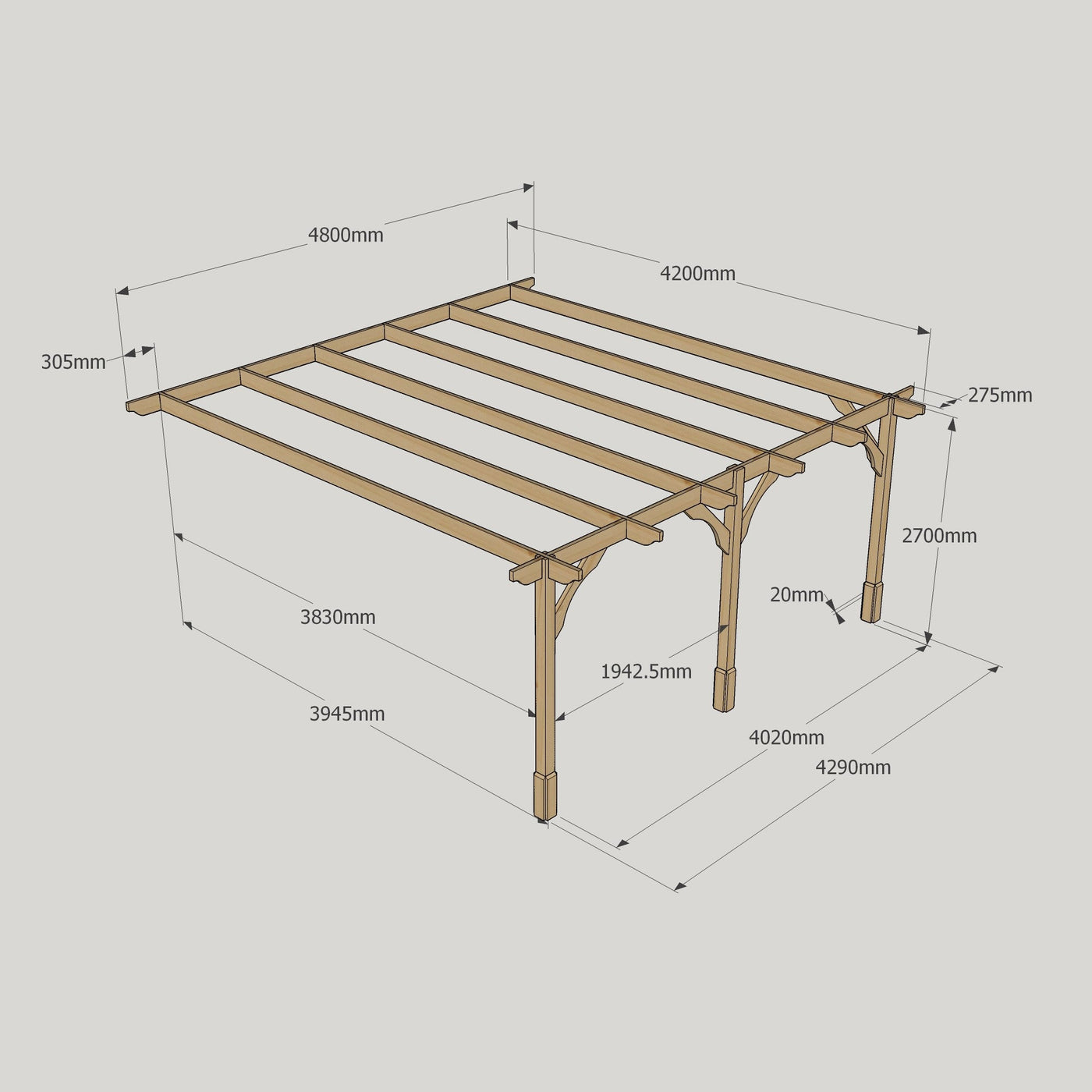 Wall Mounted Premium Pergola - Rustic Brown - 4.2m Depth x 4.8m Length - image 14