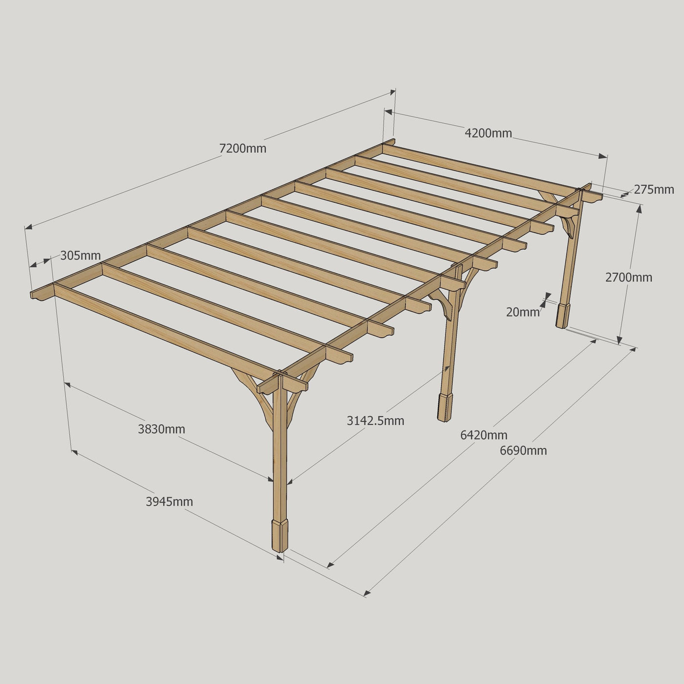 Wall Mounted Premium Pergola - Rustic Brown - 4.2m Depth x 7.2m Length - image 13