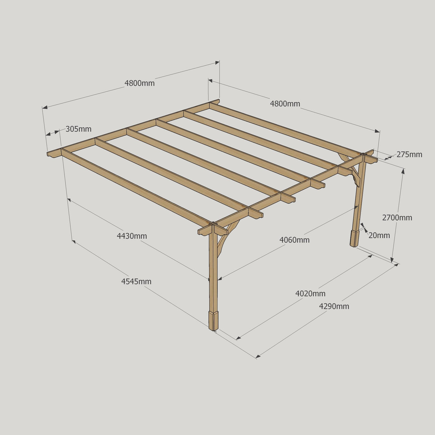 Wall Mounted Premium Pergola - Rustic Brown - 4.8m Depth x 4.8m Length - image 13