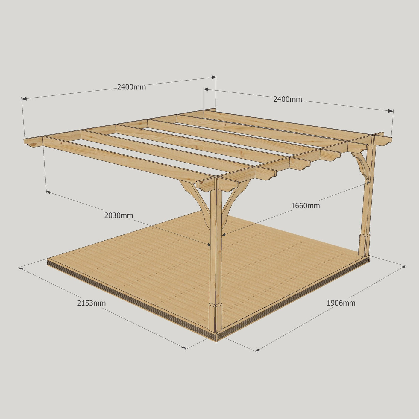 Wall Mounted Premium Pergola with Decking - Light Green - 2.4m Depth x 2.4m Length - image 11