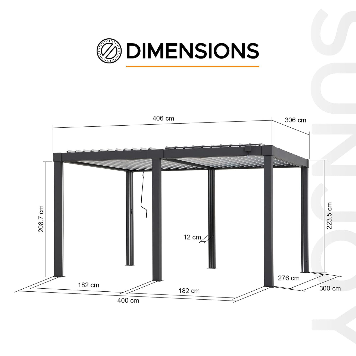 Louvred Pergola with Solar LED Lights, 3 X 4 M All-Weather Aluminium Hardtop Gazebo, Manual Crank Adjustable Roof, Integrated Drainage, Wind & Snow Resistant Outdoor Shelter