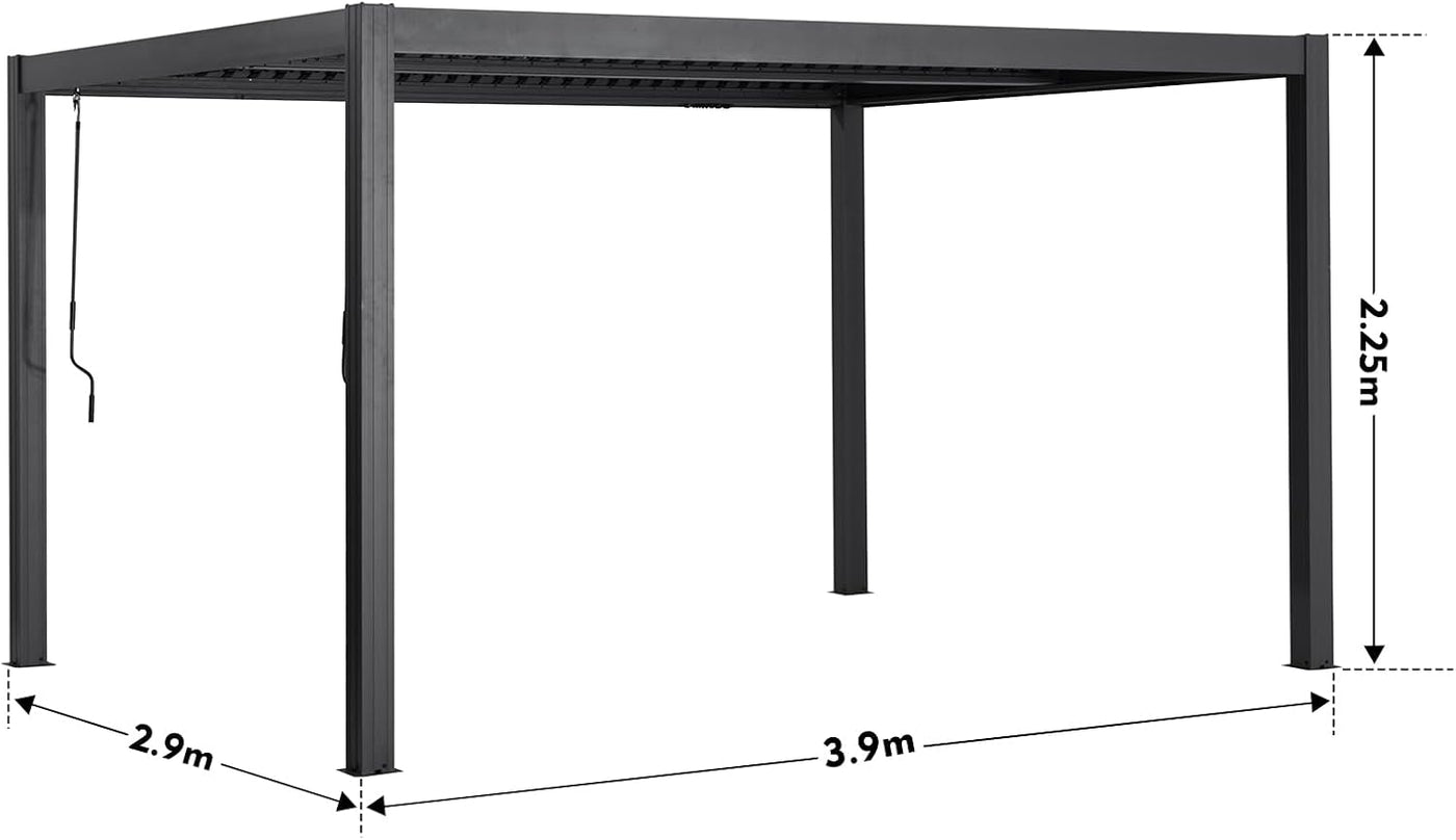 BPS® Deluxe Full Aluminium Pergola | Dual Zone Louvred Roof | Built in Drainage | Clip in Louvres | Garden Canopy | Sun Shade | Anthracite Grey 4X3M