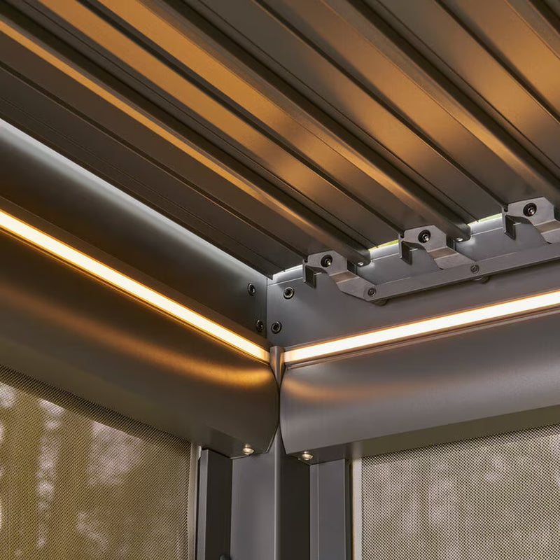 9Ft 7" X 12Ft 10" (2.9 X 3.9M) Louvered Aluminium Pergola Bundle with Pull-Down Screens & LED Lights
