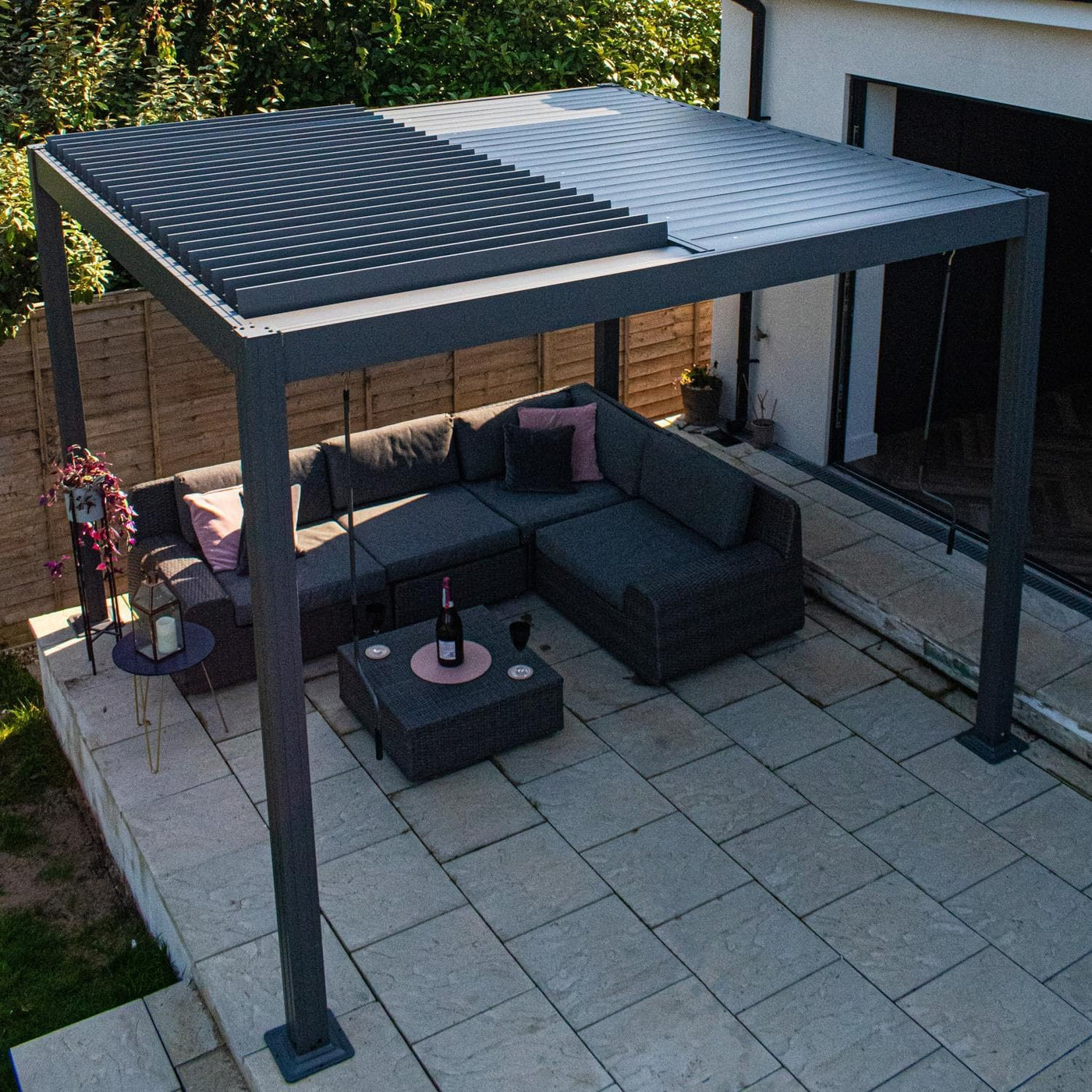 BPS® Deluxe Full Aluminium Pergola | Dual Zone Louvred Roof | Built in Drainage | Clip in Louvres | Garden Canopy | Sun Shade | Anthracite Grey 4X3M