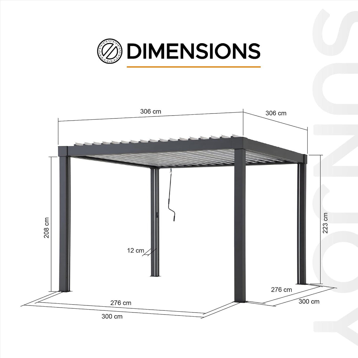 Louvred Pergola with Solar LED Lights, 3 X 3 M All-Weather Aluminium Hardtop Gazebo, Manual Crank Adjustable Roof, Integrated Drainage, Wind & Snow Resistant Outdoor Shelter