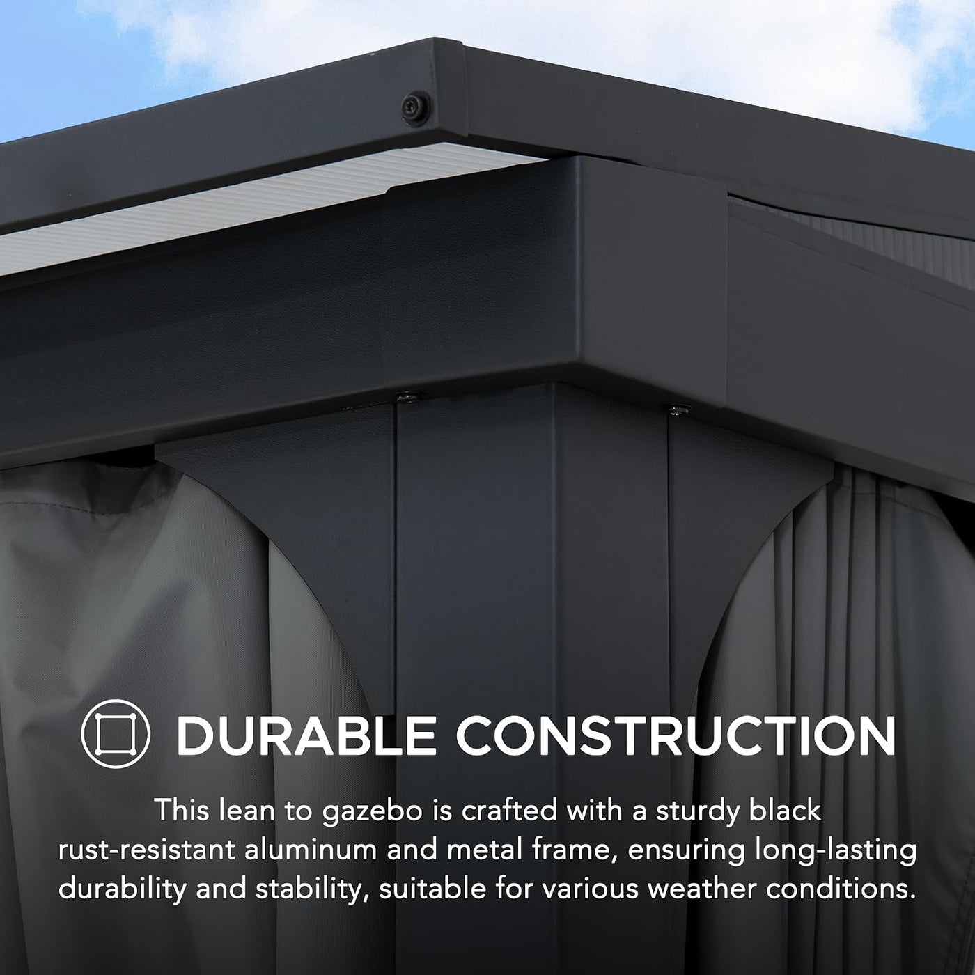 3X3.6M Wall Mounted Gazebo with Curtains & Netting, Thicker 8Cm Posts, Metal Frame, Waterproof Polycarbonate Roof, Lean to Shelter Pergola, Outdoor for Garden Patio Porch