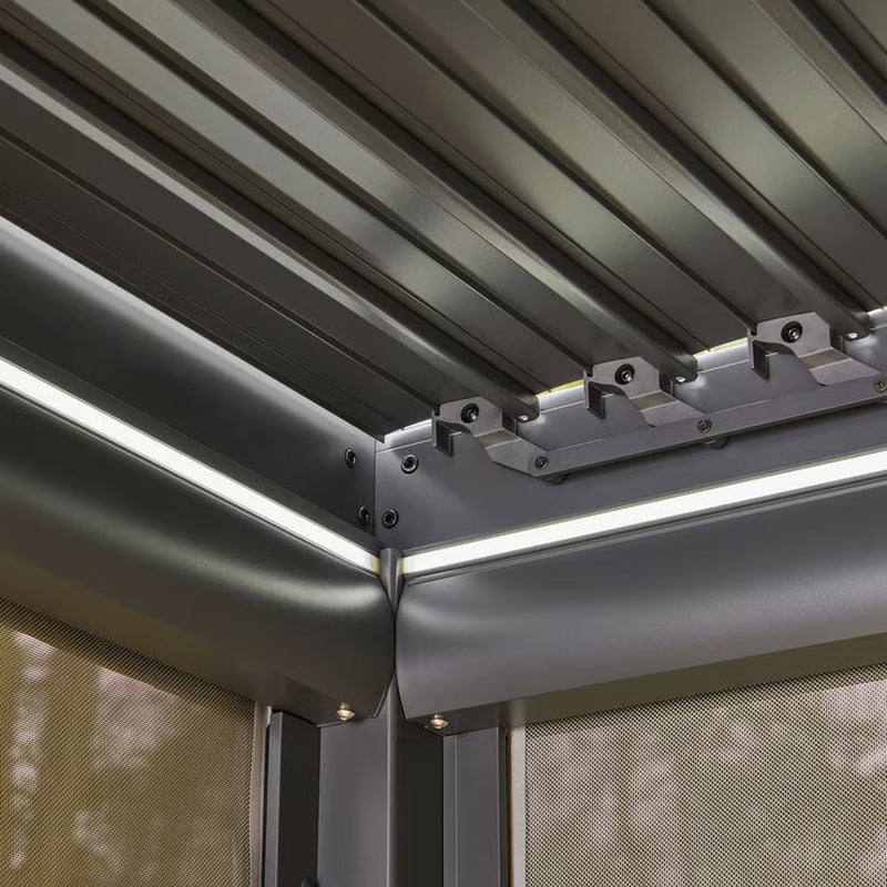 9Ft 7" X 12Ft 10" (2.9 X 3.9M) Louvered Aluminium Pergola Bundle with Pull-Down Screens & LED Lights