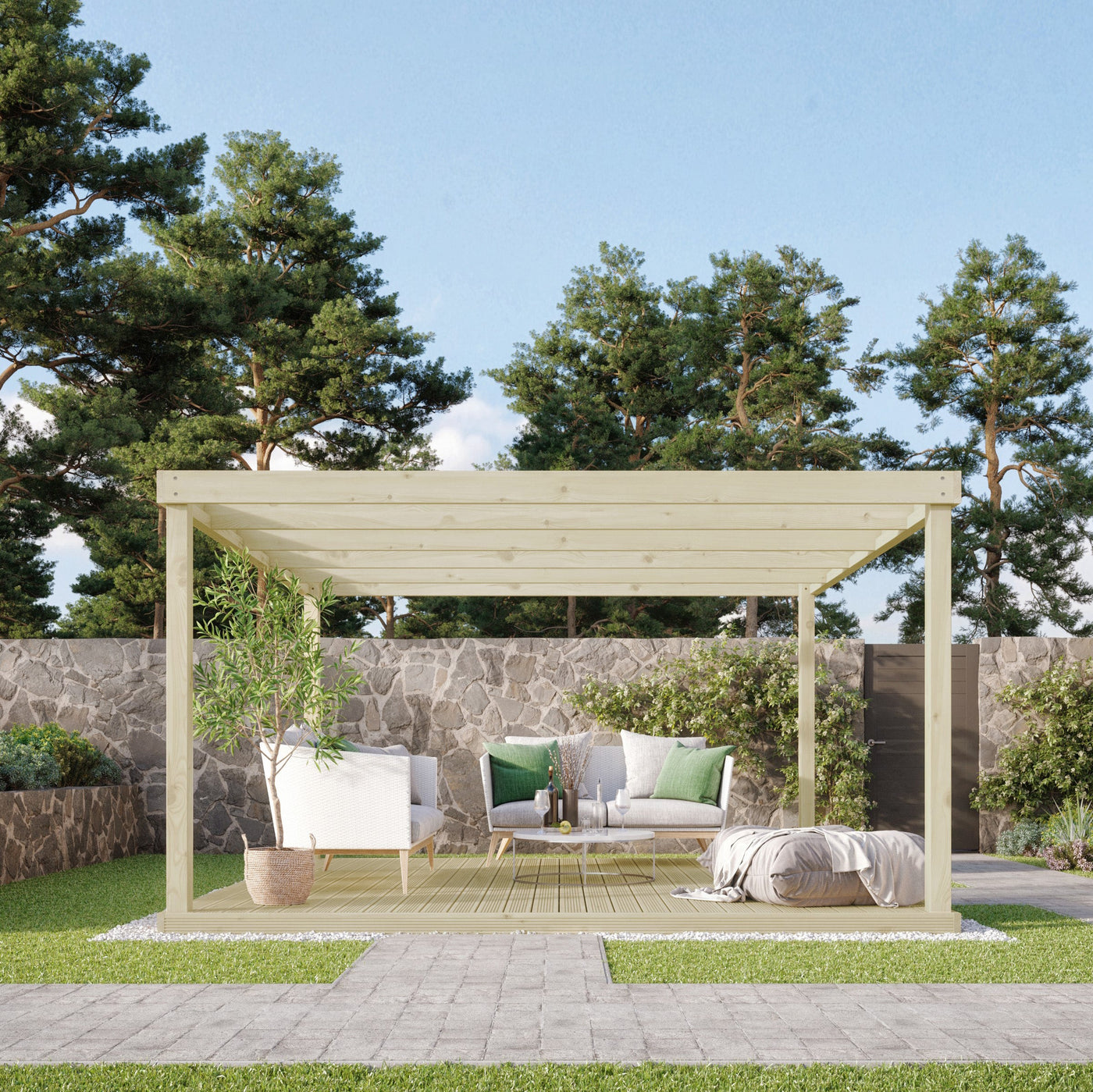 Freestanding Box Pergola with Decking - Light Green - 3.6m Width x 3.6m Length - image 3