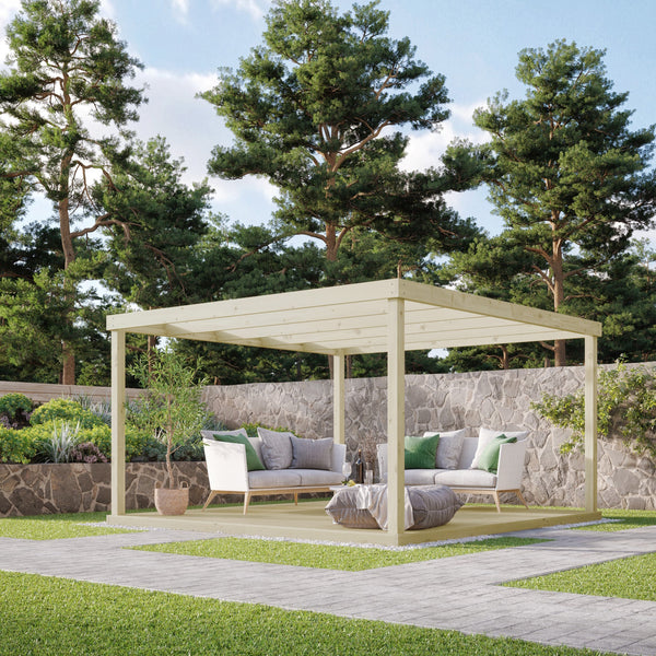 Freestanding Box Pergola with Decking - Light Green - 2.4m Width x 2.4m Length