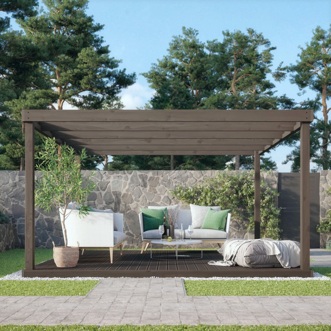 Freestanding Box Pergola with Decking - Rustic Brown - 3m Width x 3m Length - image 3