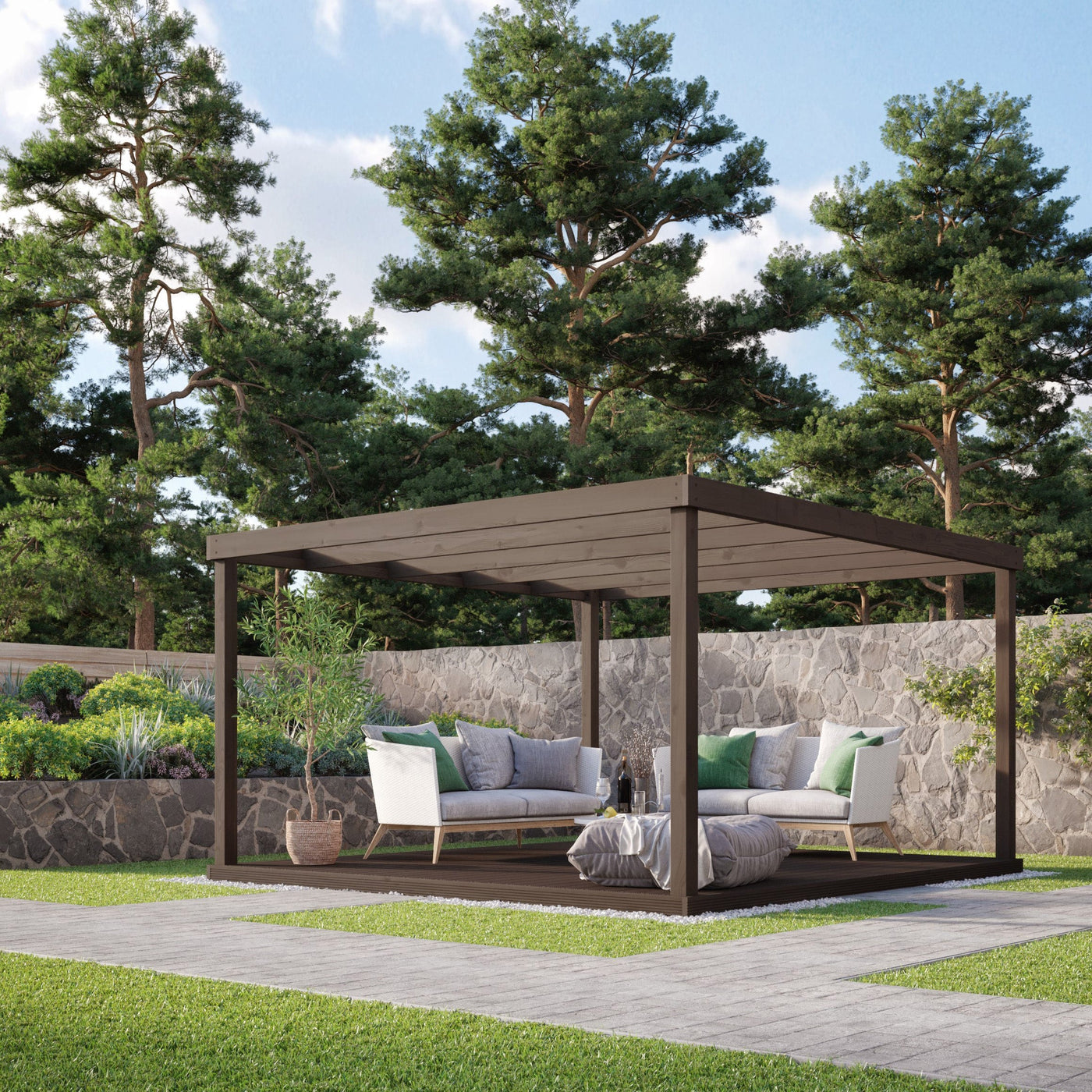Freestanding Box Pergola with Decking - Rustic Brown - 3m Width x 3m Length - image 1