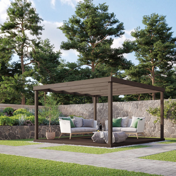 Freestanding Box Pergola with Decking - Rustic Brown - 3m Width x 3m Length