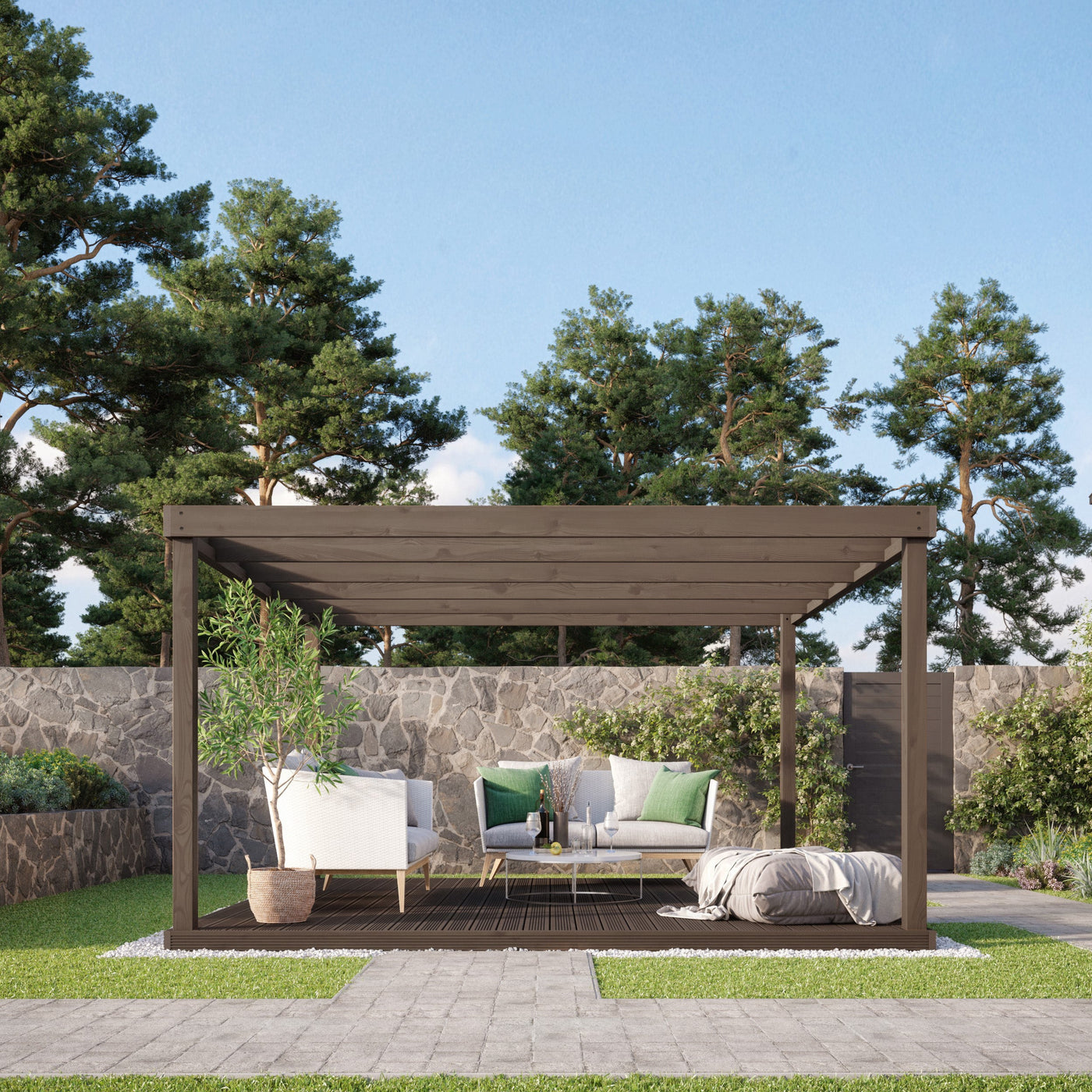 Freestanding Box Pergola with Decking - Rustic Brown - 2.4m Width x 2.4m Length - image 3